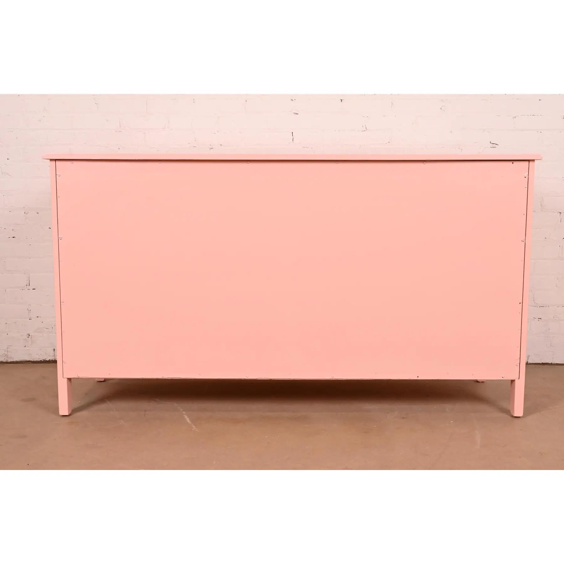 John Widdicomb French Provincial Louis XV Pink Lacquered Six-Drawer Dresser For Sale 6
