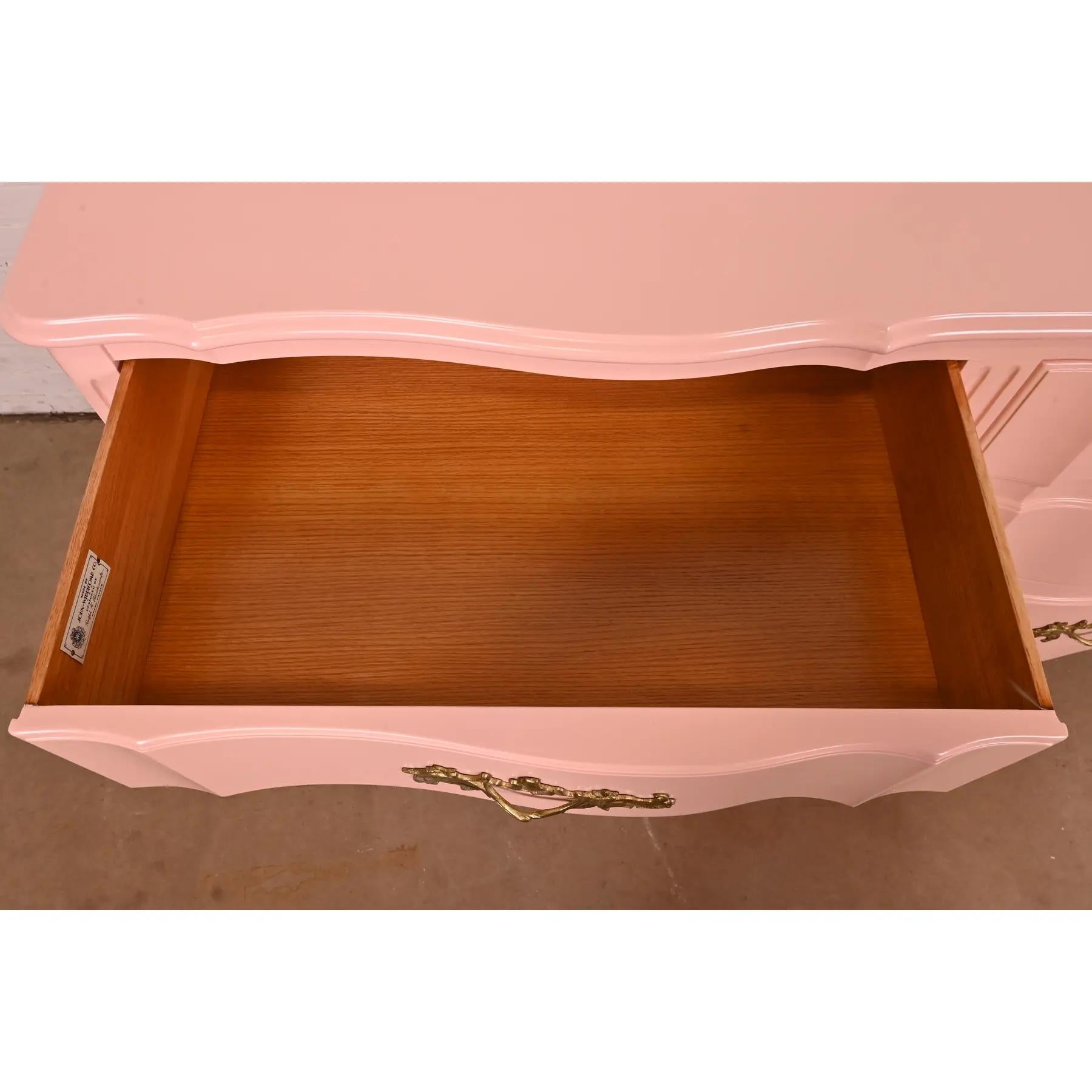 John Widdicomb French Provincial Louis XV Pink Lacquered Six-Drawer Dresser For Sale 1