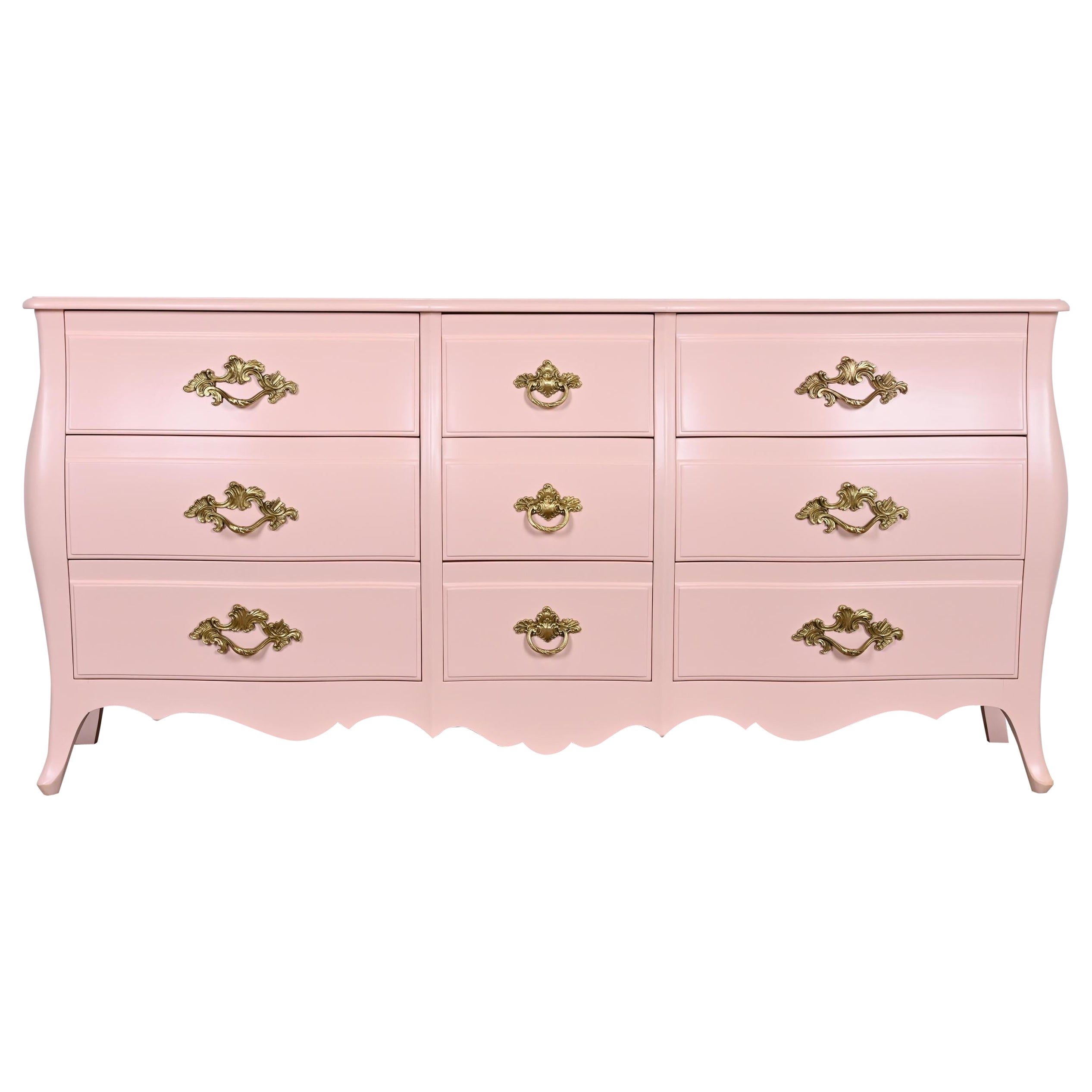 John Widdicomb French Provincial Louis XV Pink Lacquered Triple Dresser