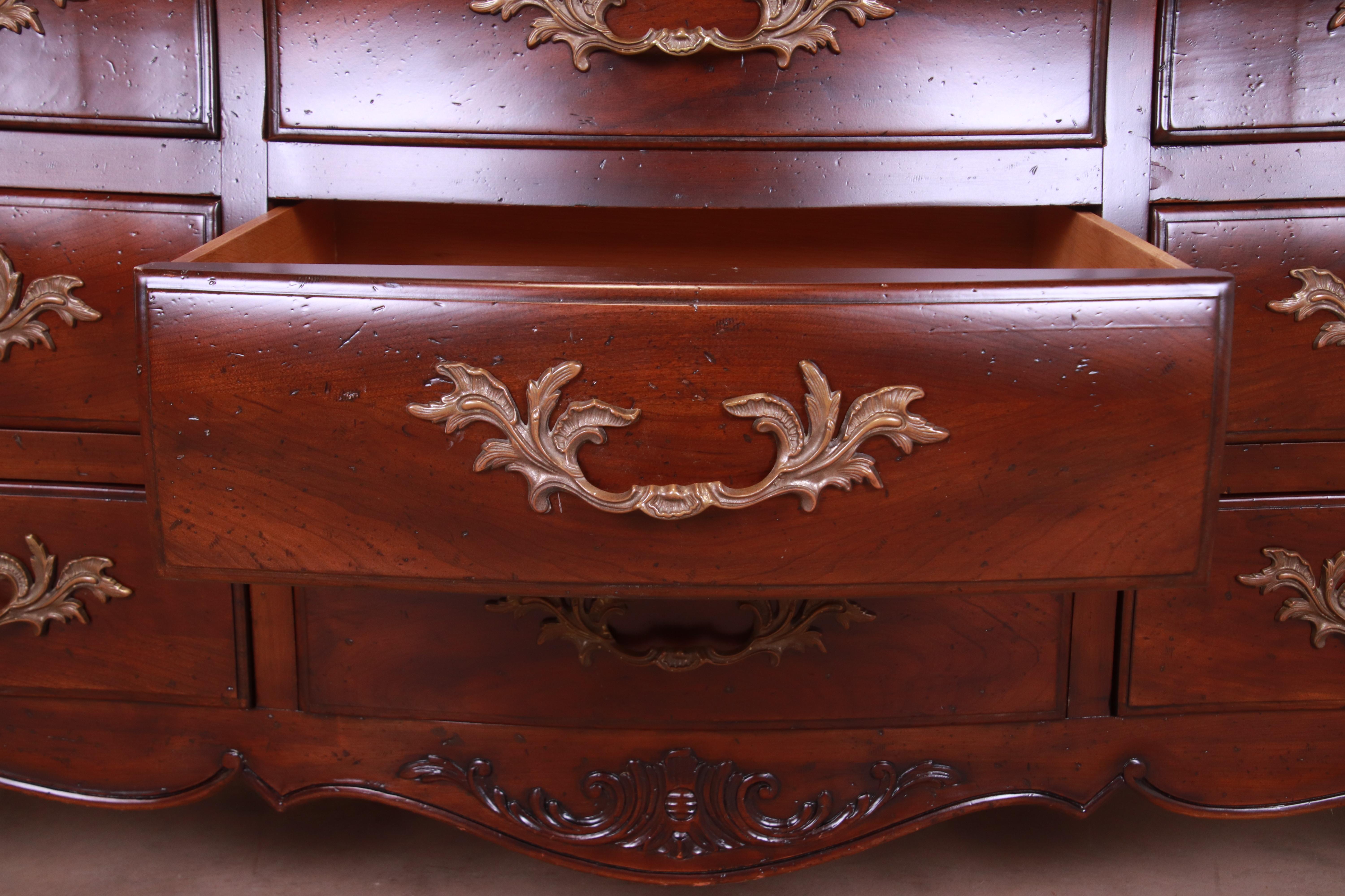 John Widdicomb French Provincial Louis XV Solid Walnut Triple Dresser, 1960s 6