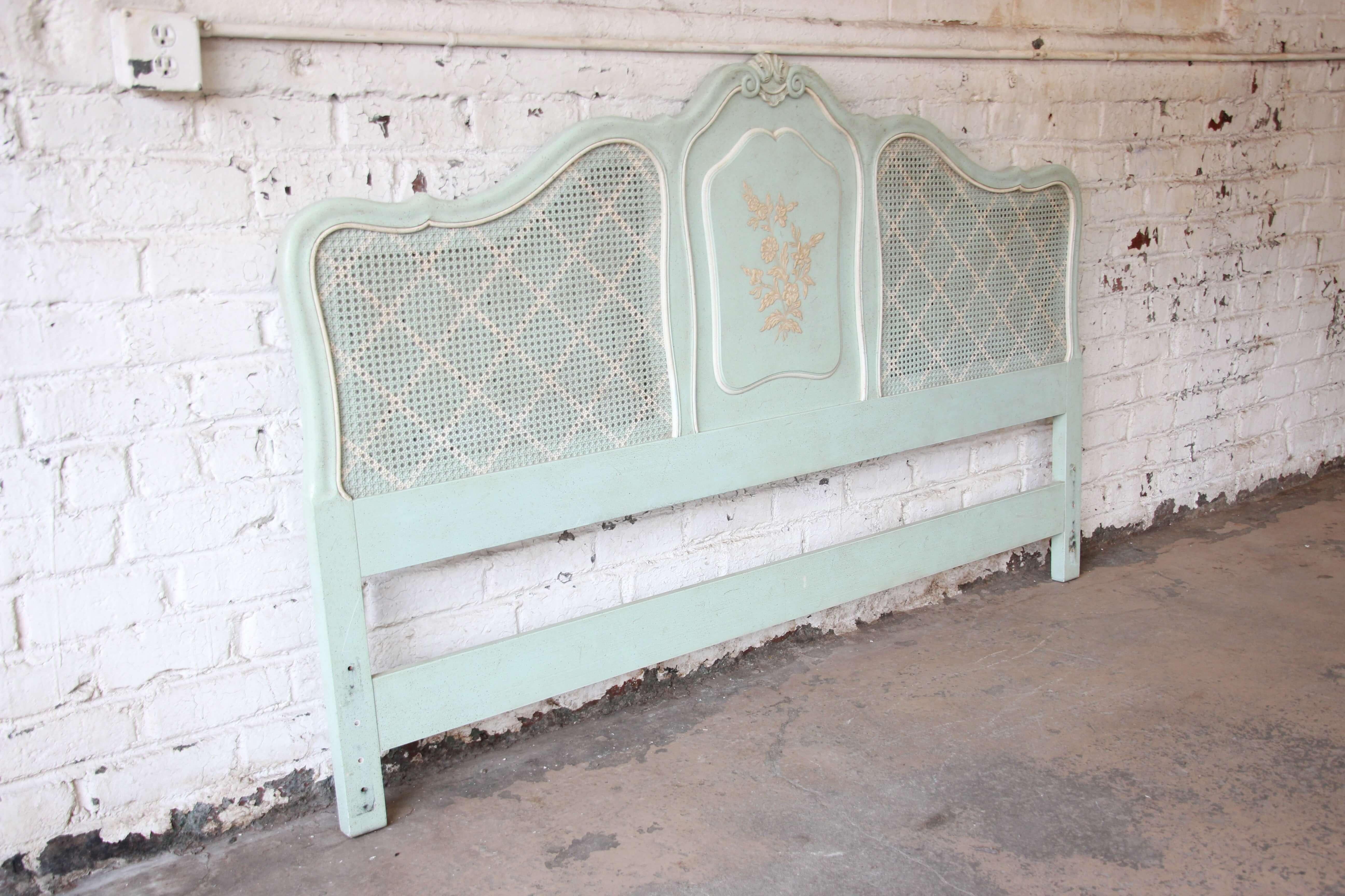Offering a very nice vintage French Provincial king-size headboard by John Widdicomb. The headboard has nice French and French Country design and is in excellent vintage condition.