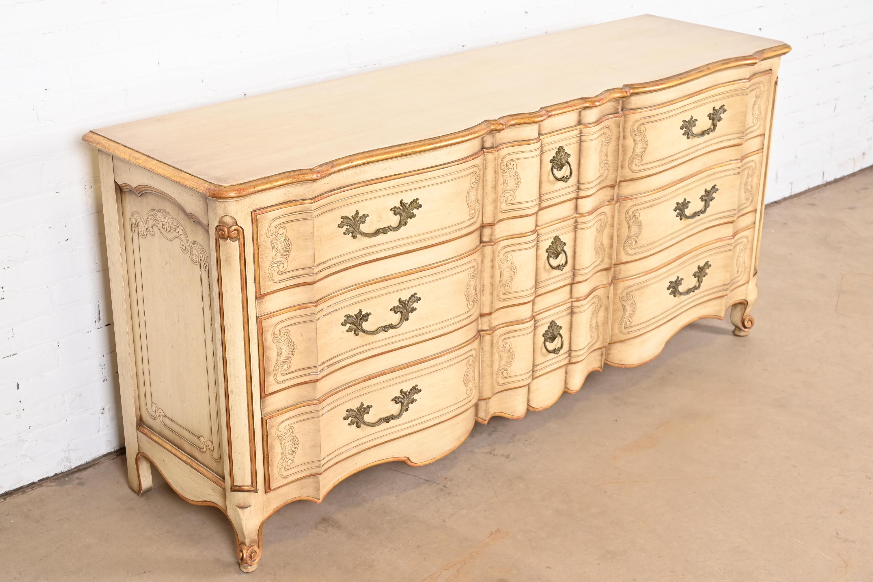 Brass John Widdicomb French Provincial Louis XV Triple Dresser or Credenza, 1950s For Sale