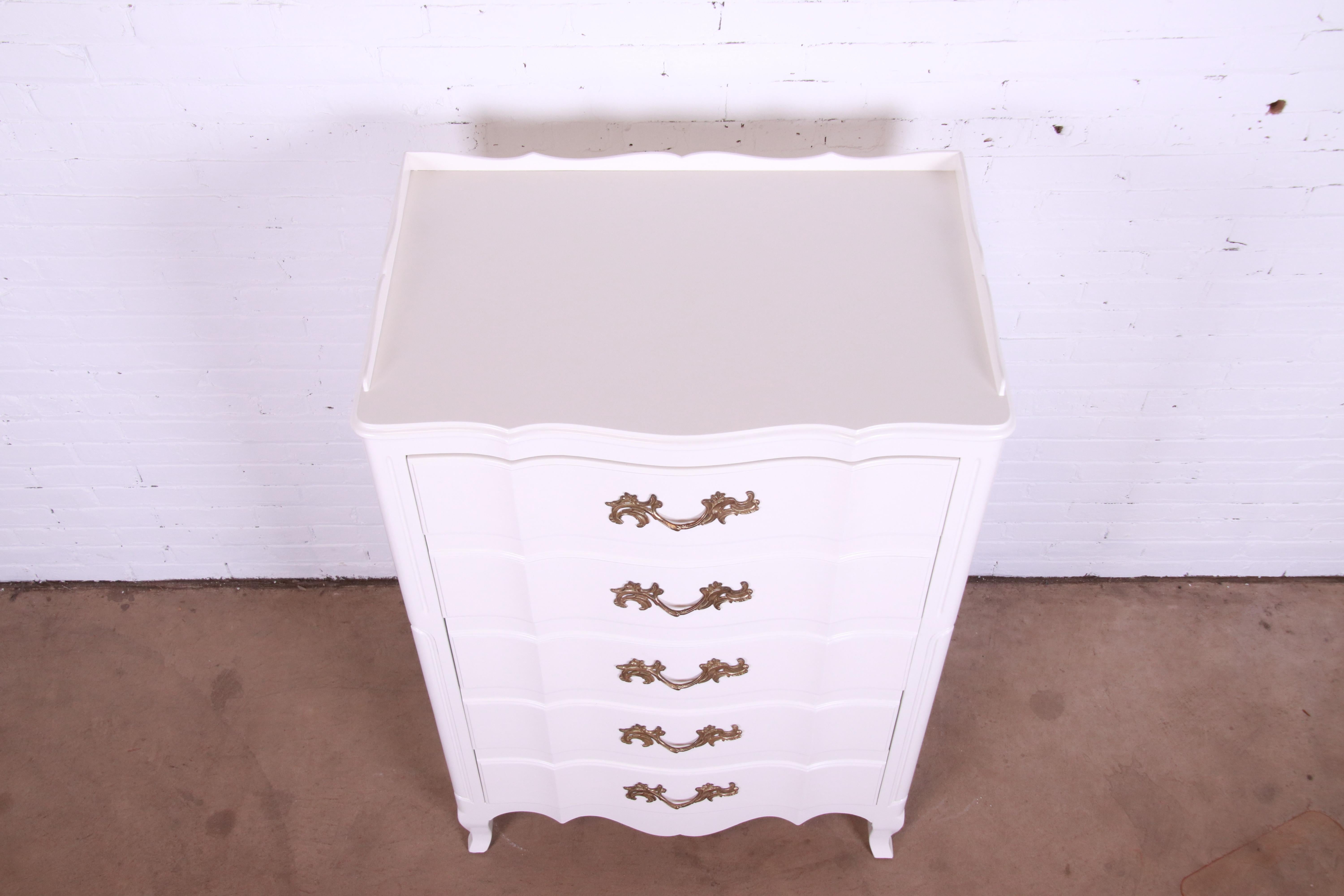 John Widdicomb French Provincial Louis XV White Lacquered Dresser, Refinished 4