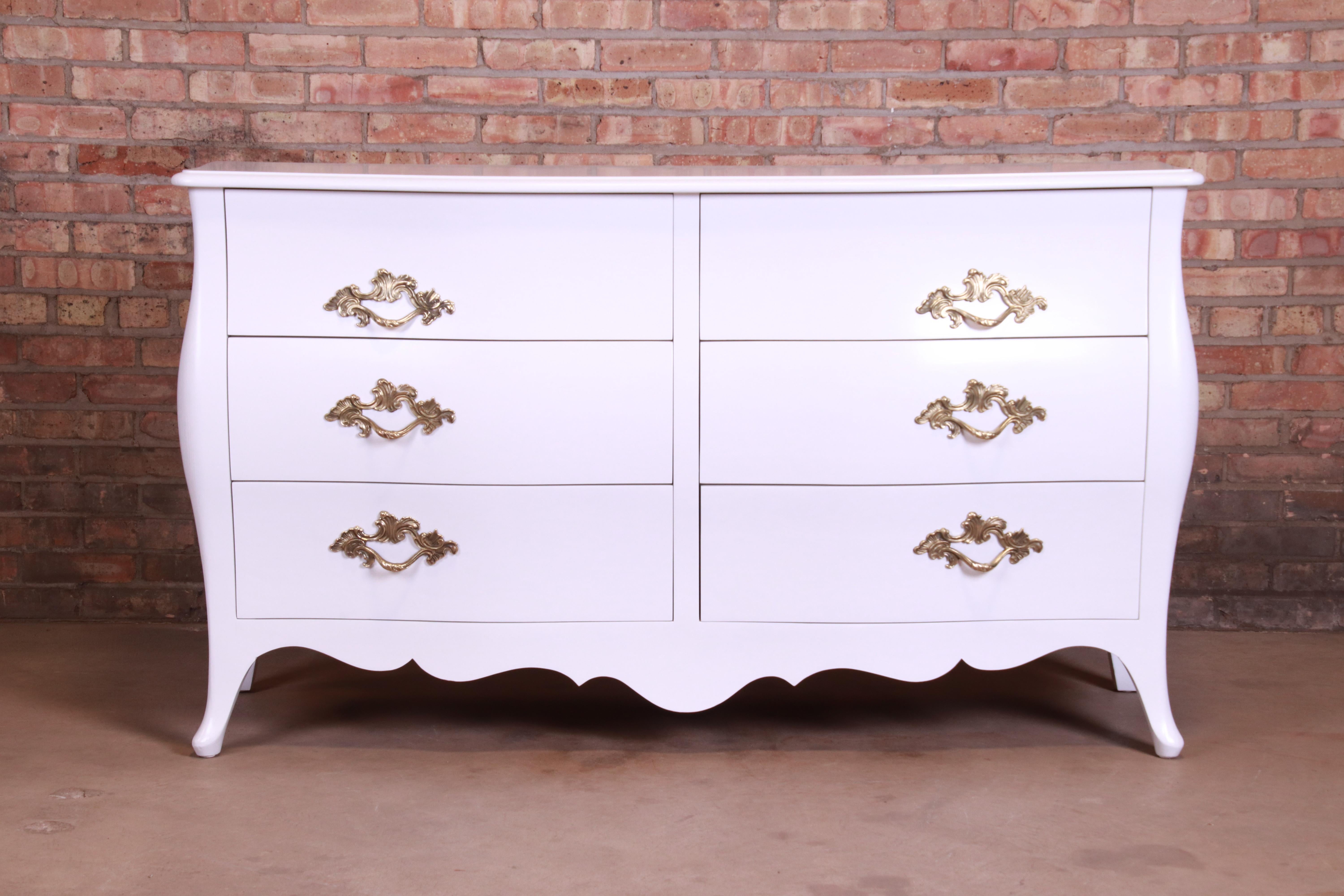 American John Widdicomb French Provincial Louis XV White Lacquered Dresser, Refinished