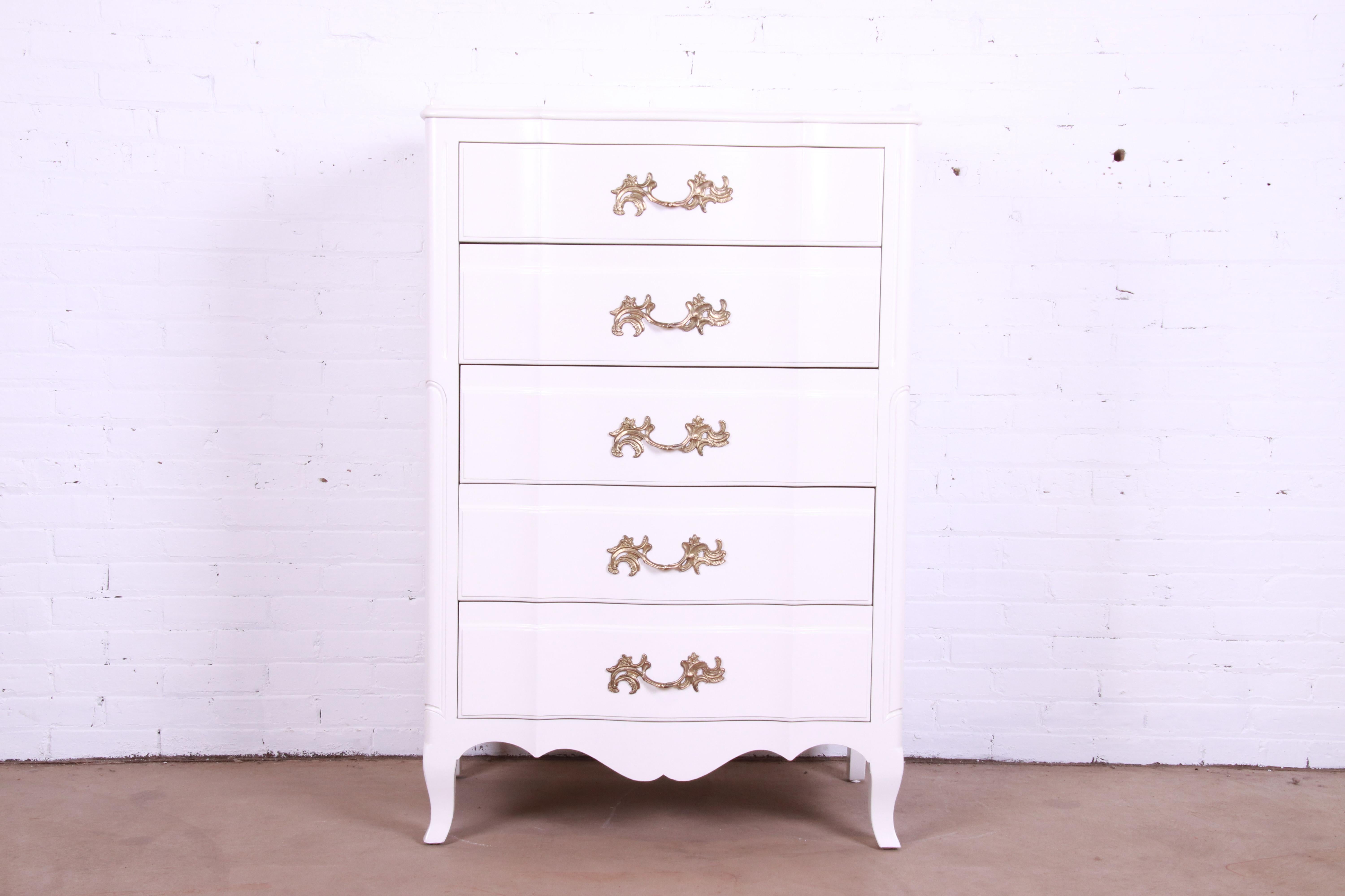 American John Widdicomb French Provincial Louis XV White Lacquered Dresser, Refinished