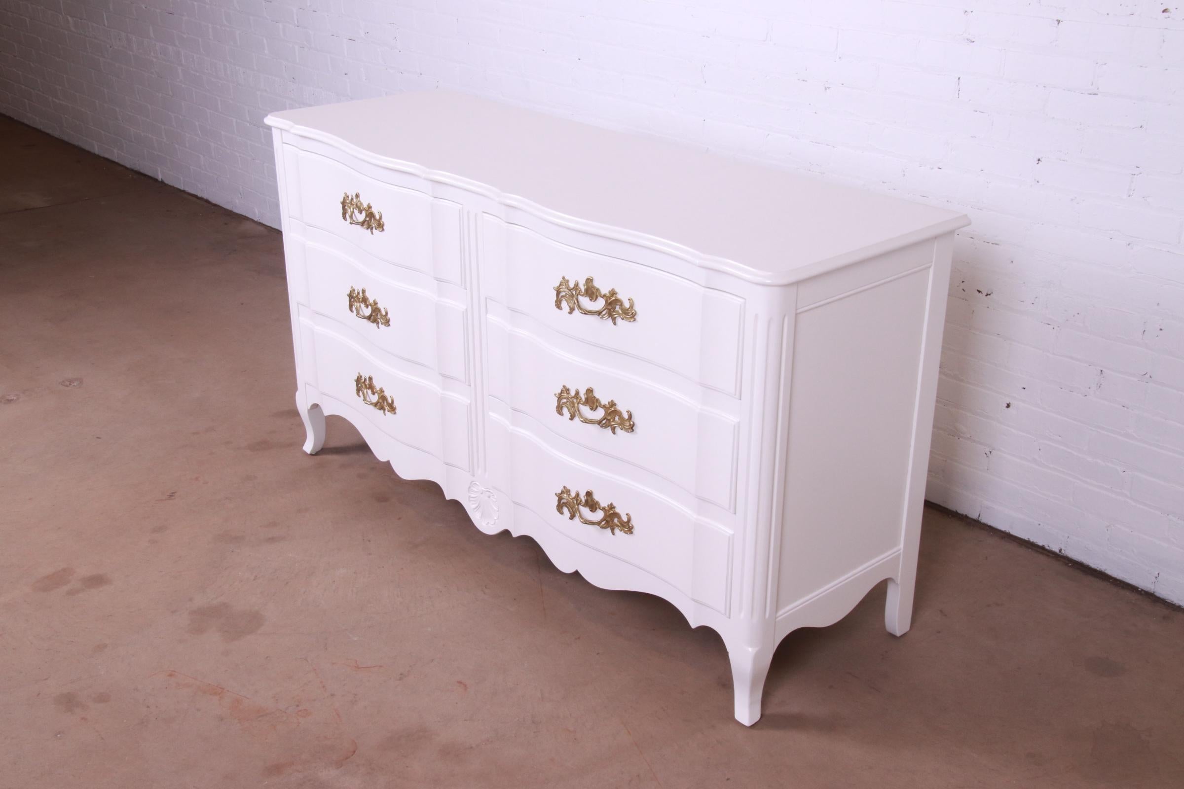 American John Widdicomb French Provincial Louis XV White Lacquered Dresser, Refinished For Sale