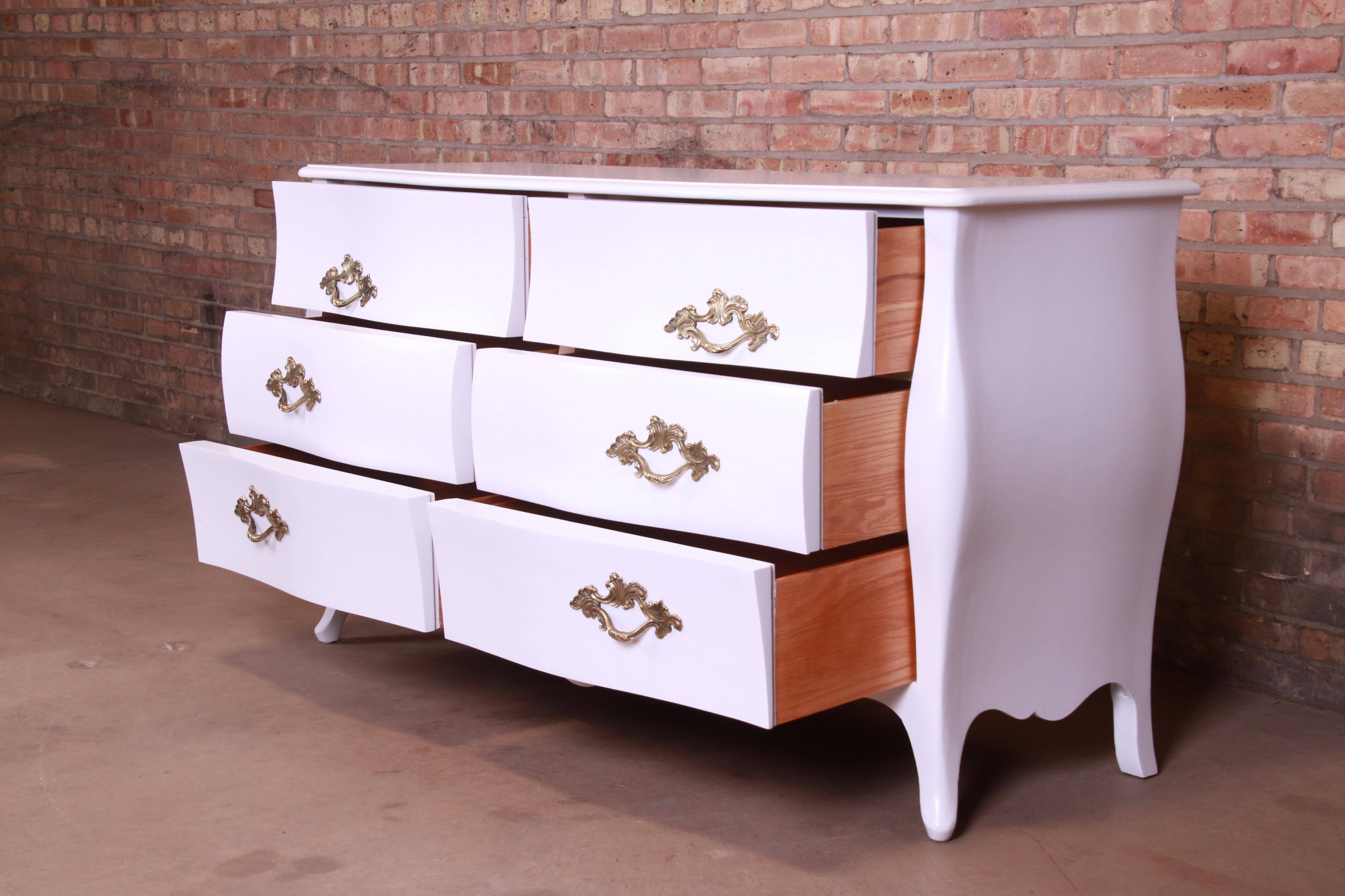 John Widdicomb French Provincial Louis XV White Lacquered Dresser, Refinished 1