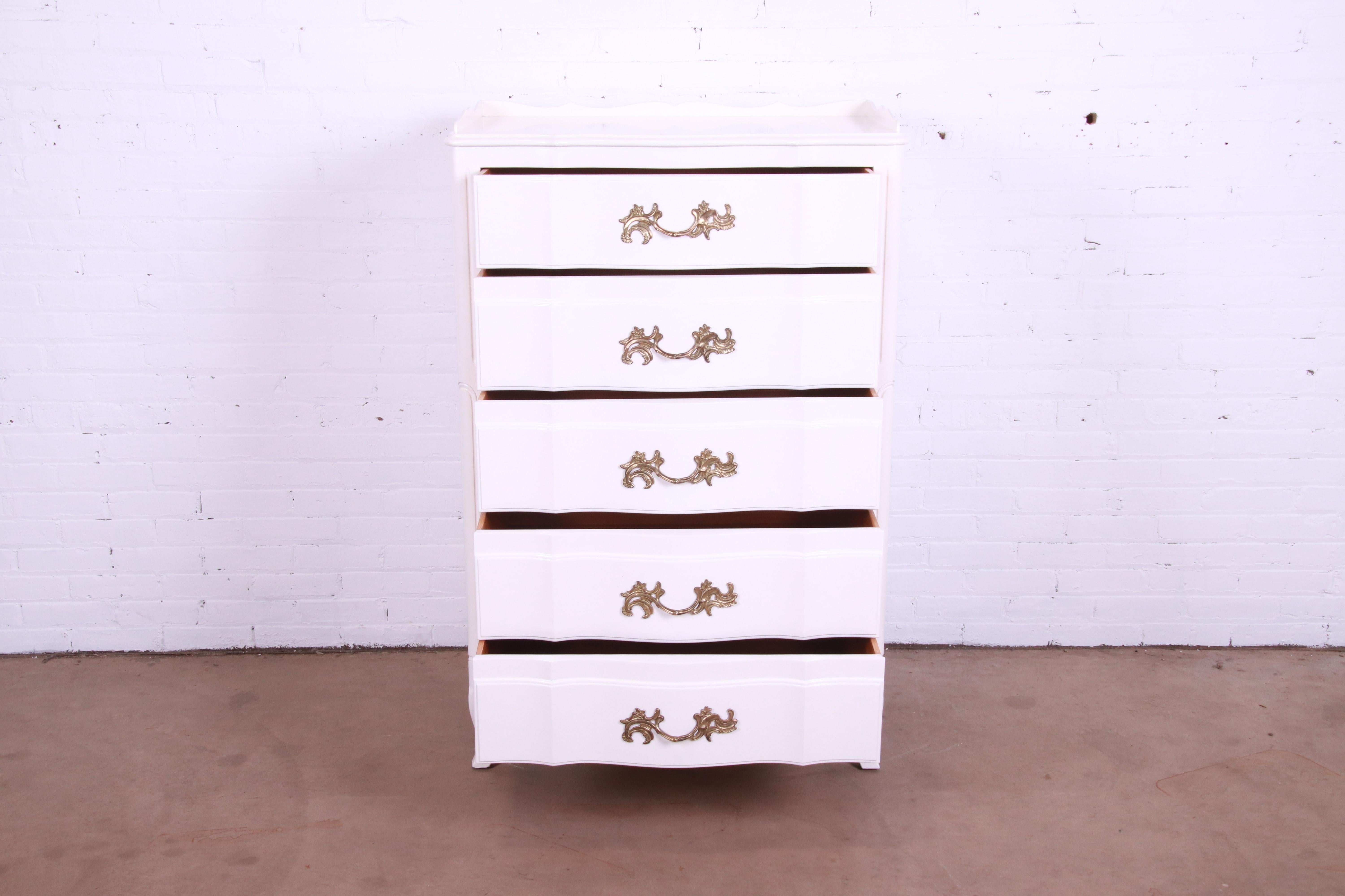 John Widdicomb French Provincial Louis XV White Lacquered Dresser, Refinished 1