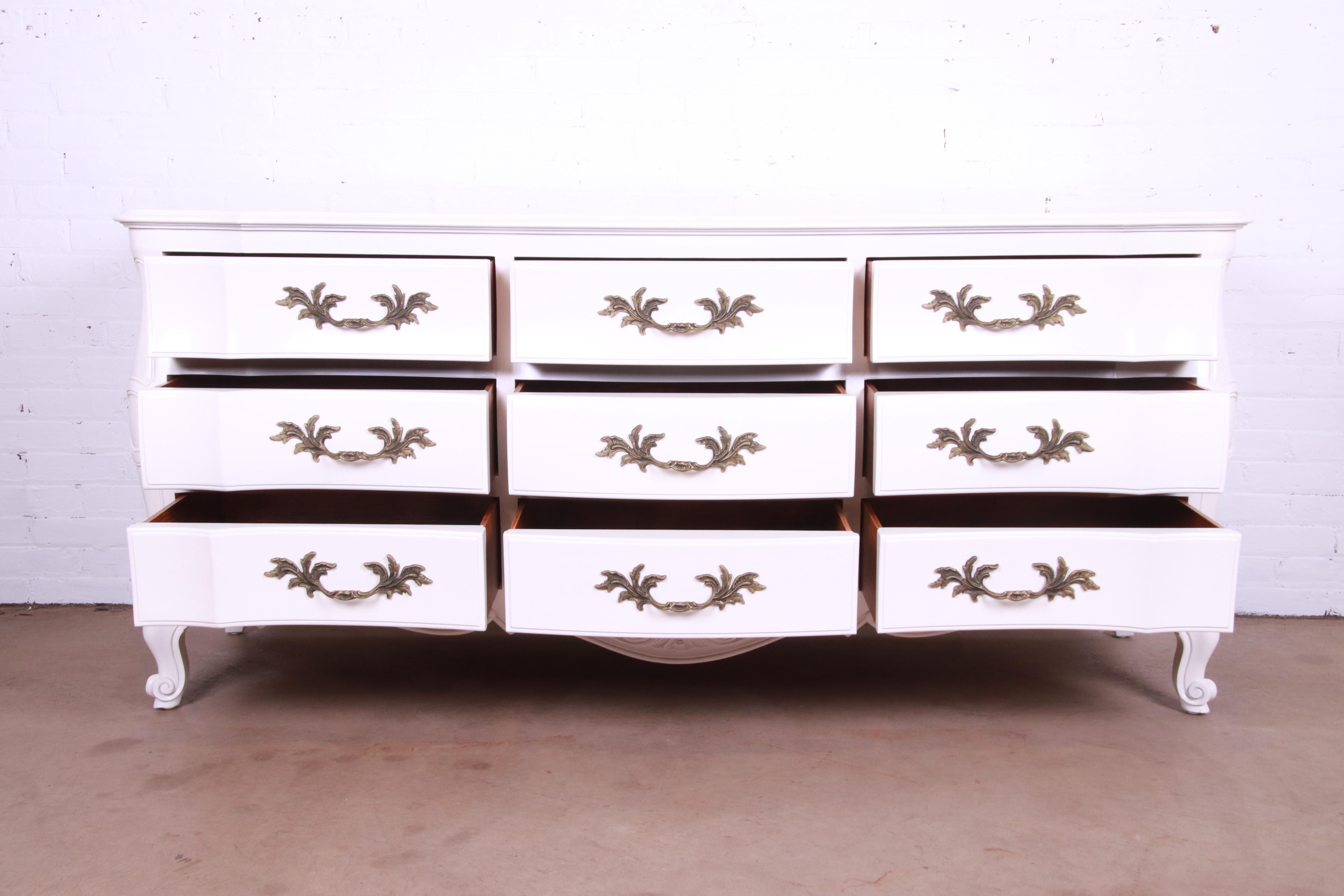 20th Century John Widdicomb French Provincial Louis XV White Lacquered Dresser, Refinished For Sale