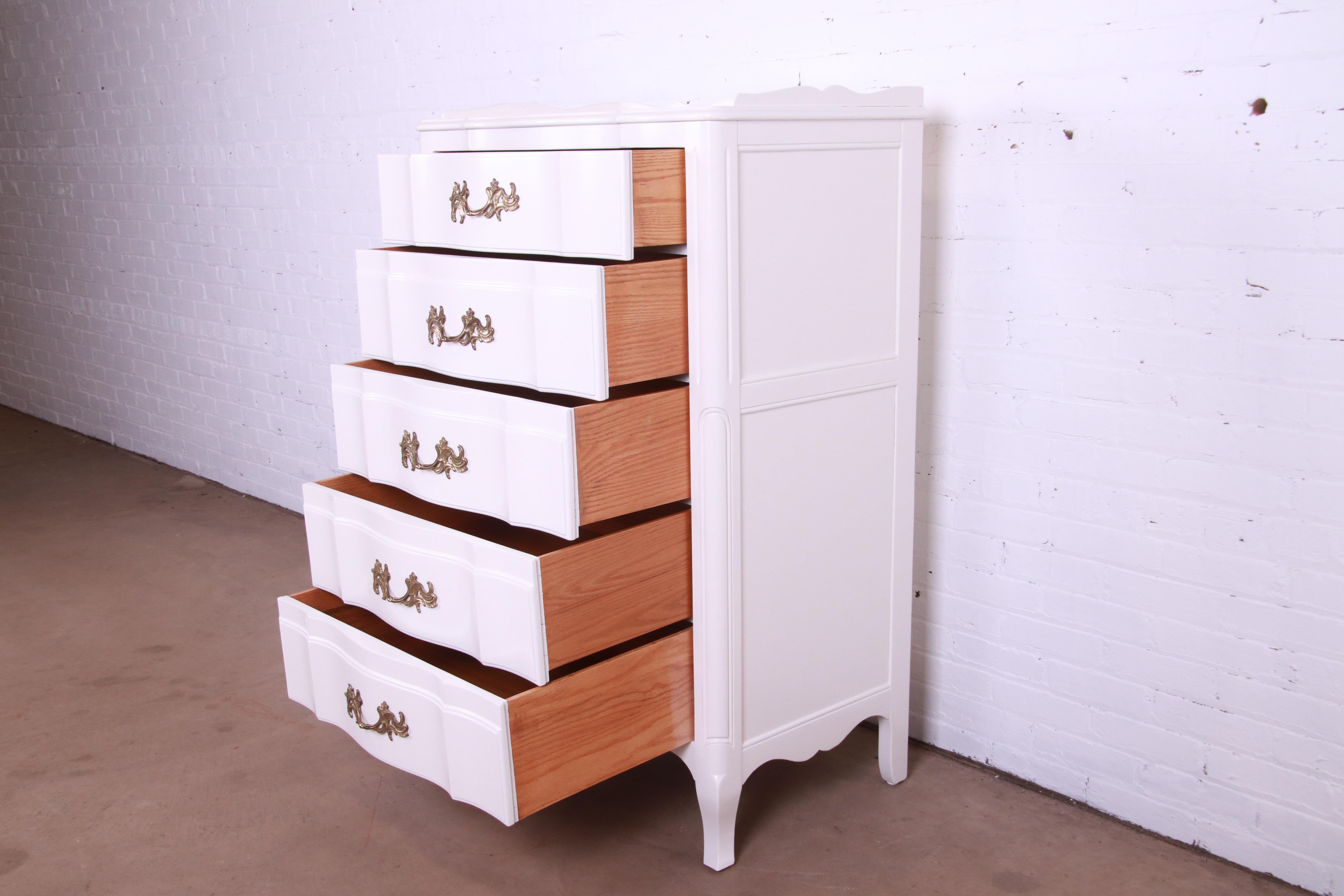John Widdicomb French Provincial Louis XV White Lacquered Dresser, Refinished 2