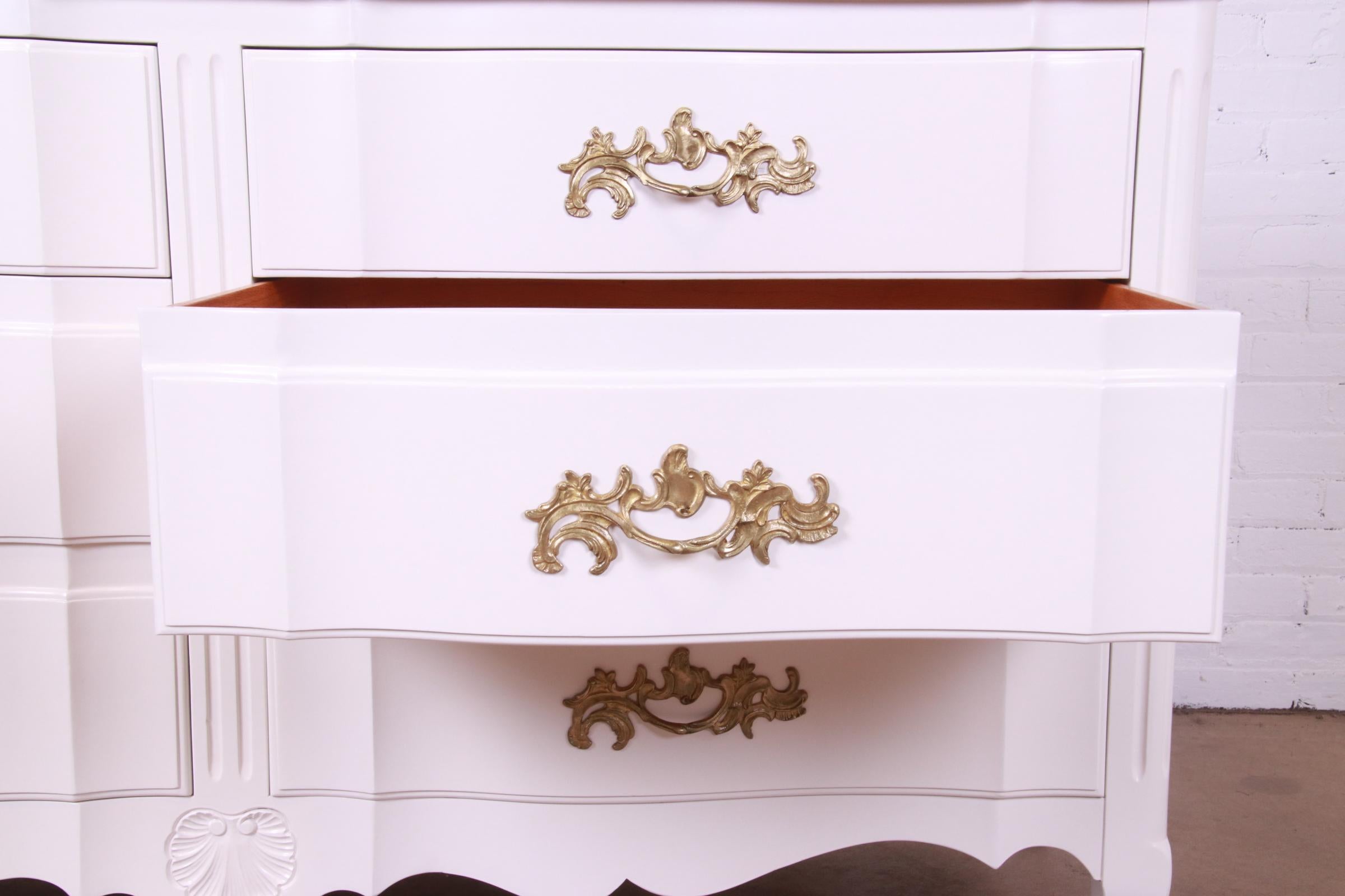 John Widdicomb French Provincial Louis XV White Lacquered Dresser, Refinished 1