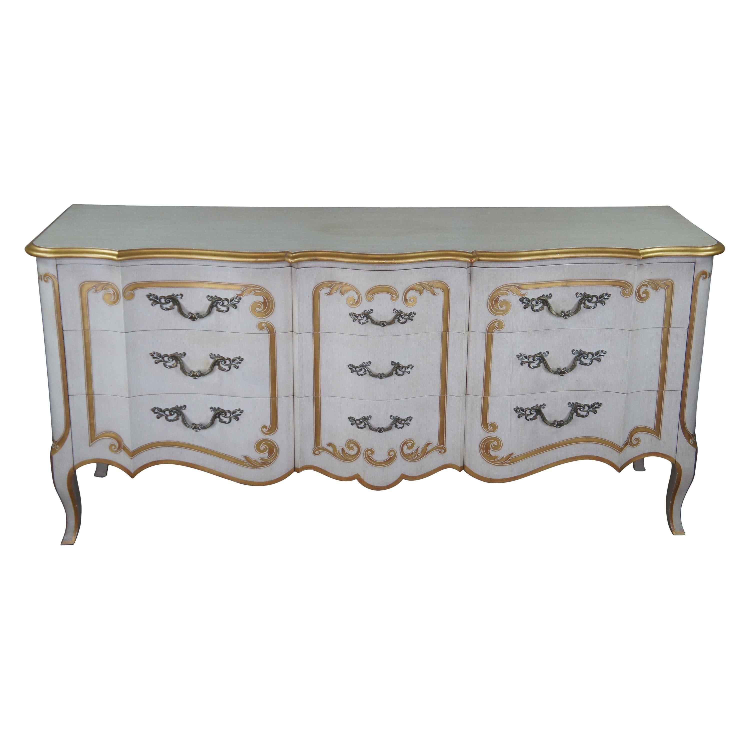 John Widdicomb French Provincial Serpentine Triple Dresser Italian Florentine