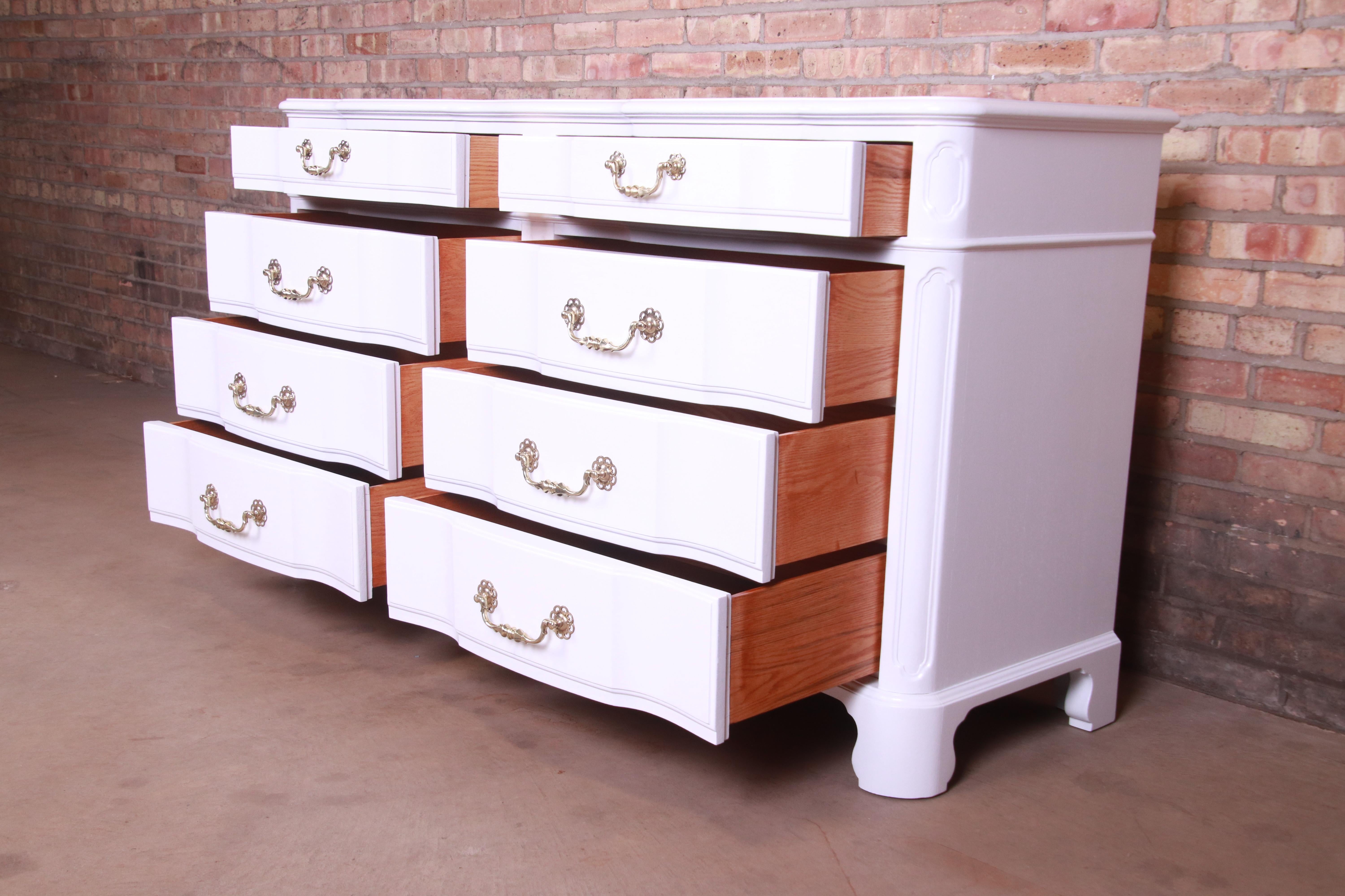 John Widdicomb French Provincial White Lacquered Dresser, Newly Refinished For Sale 2