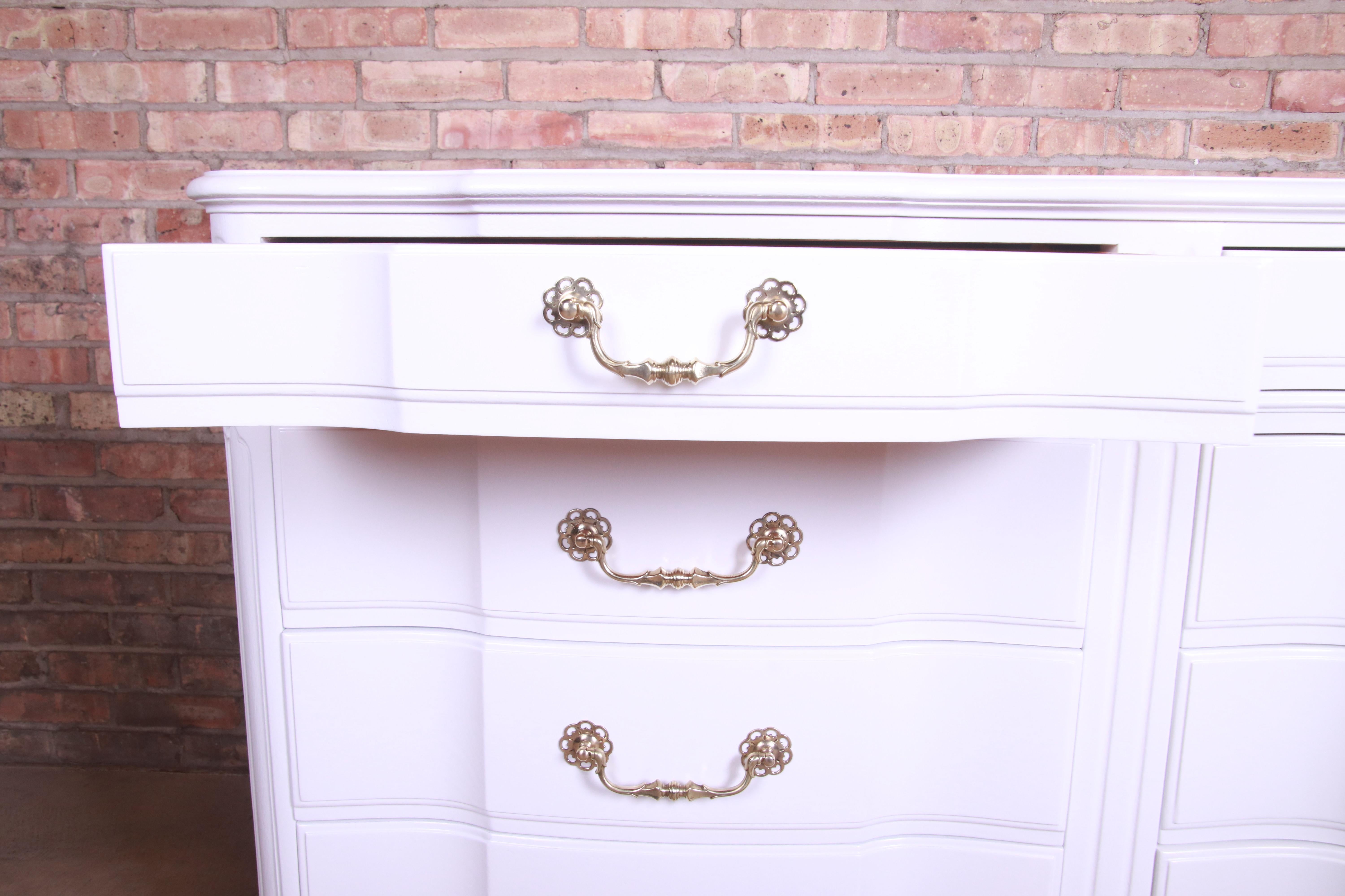 John Widdicomb French Provincial White Lacquered Dresser, Newly Refinished For Sale 3