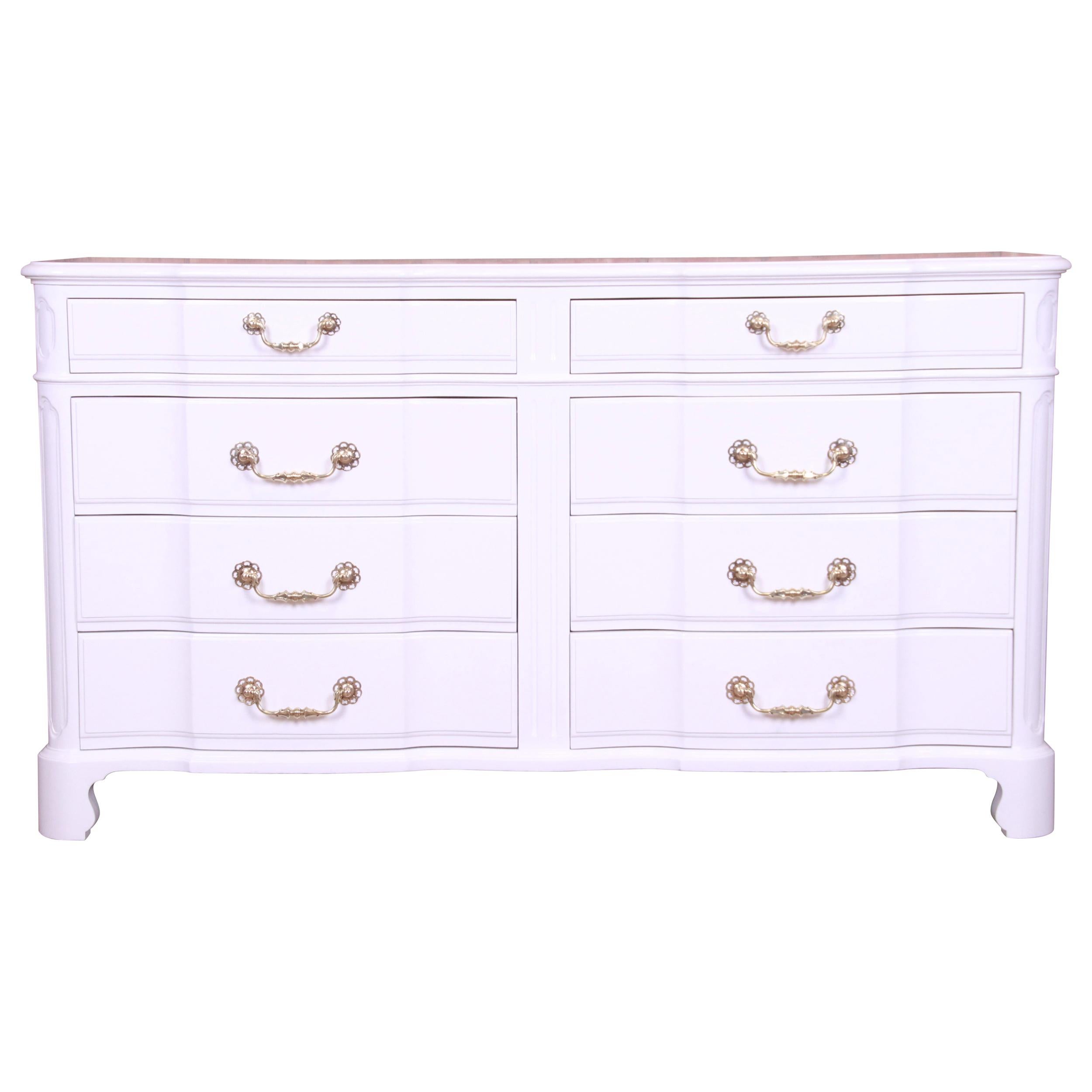 John Widdicomb French Provincial White Lacquered Dresser, Newly Refinished