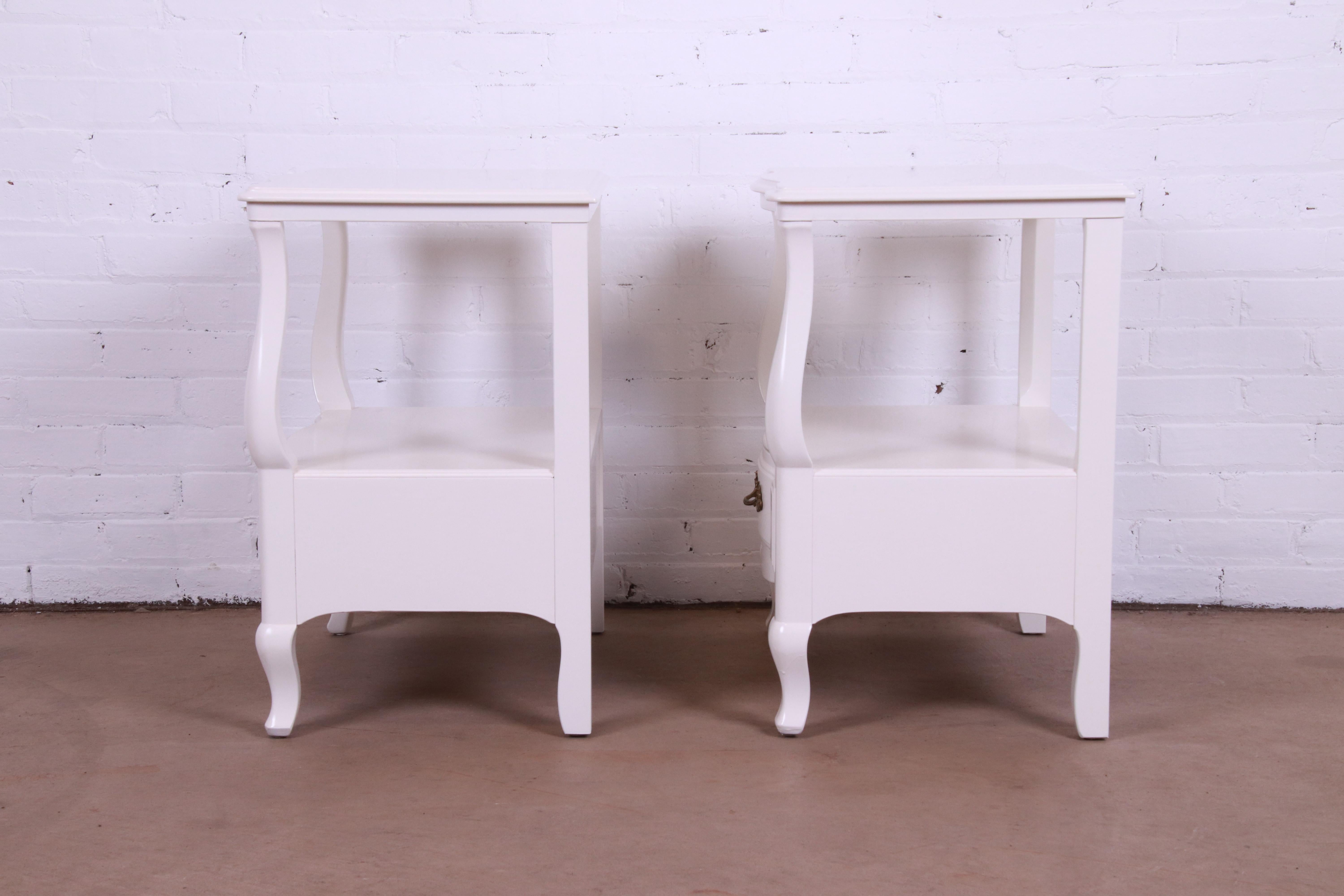 John Widdicomb French Provincial White Lacquered Nightstands, Newly Refinished For Sale 4