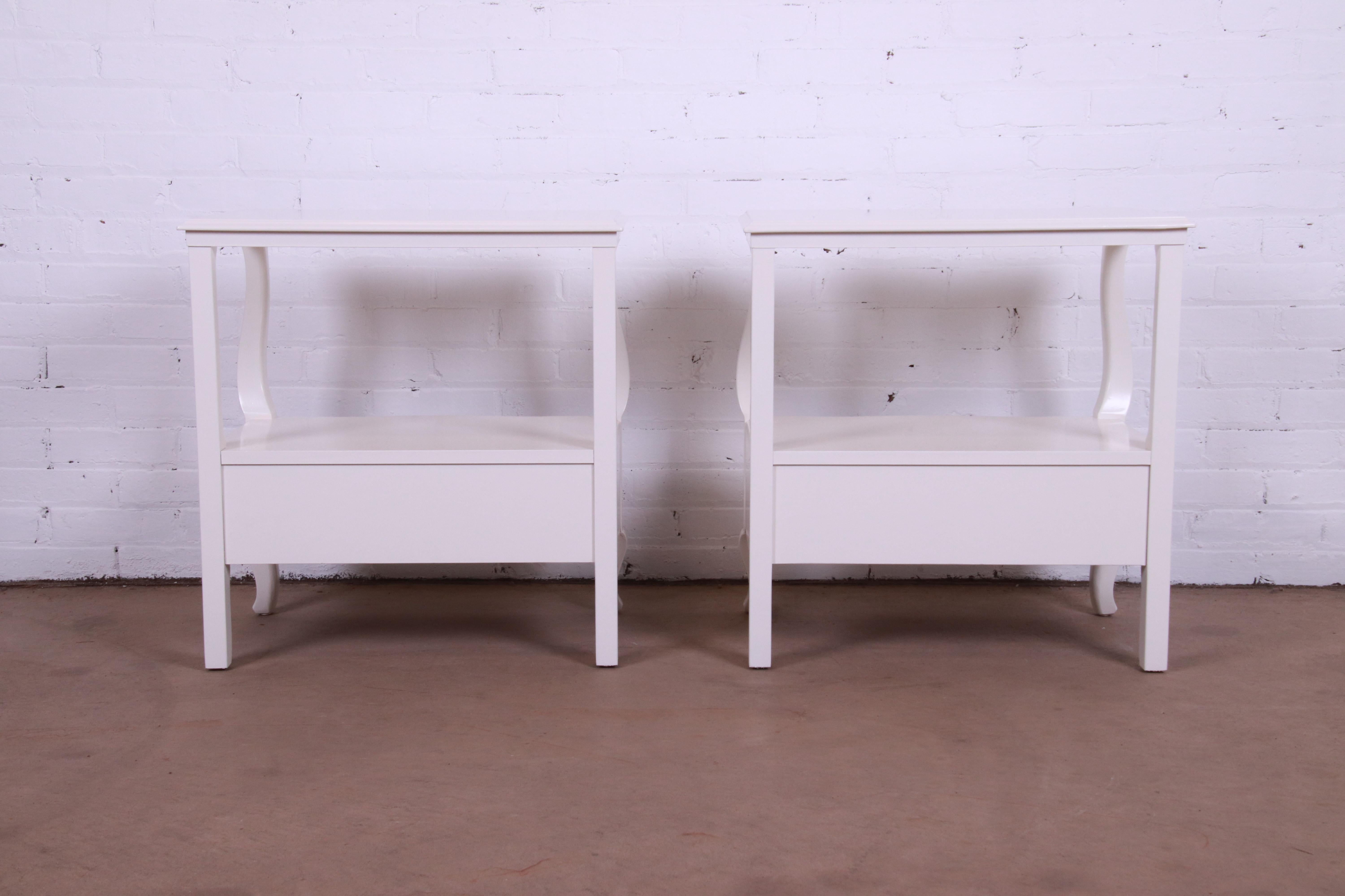 John Widdicomb French Provincial White Lacquered Nightstands, Newly Refinished For Sale 5