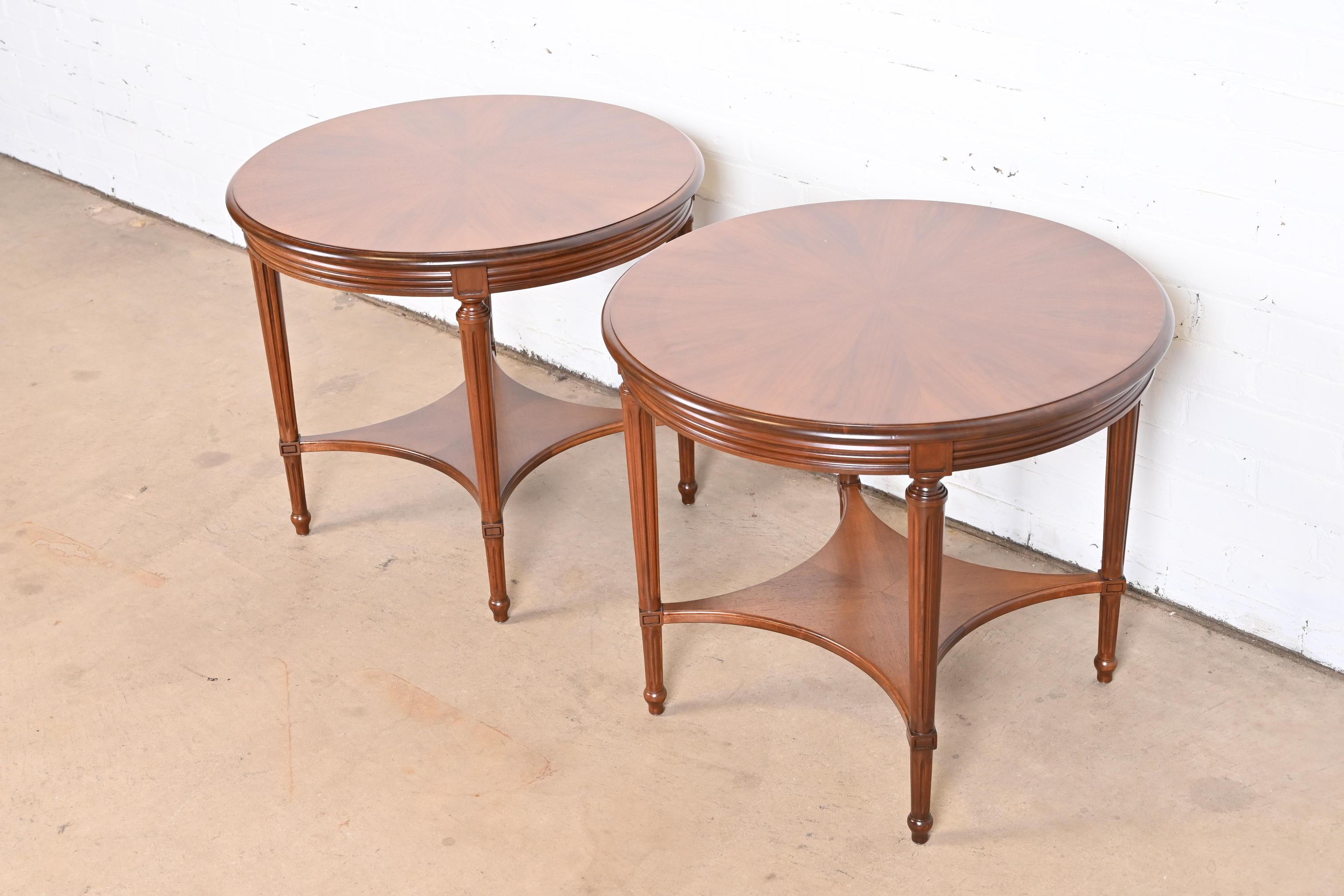 American John Widdicomb French Regency Louis XVI Carved Walnut Side Tables, Refinished