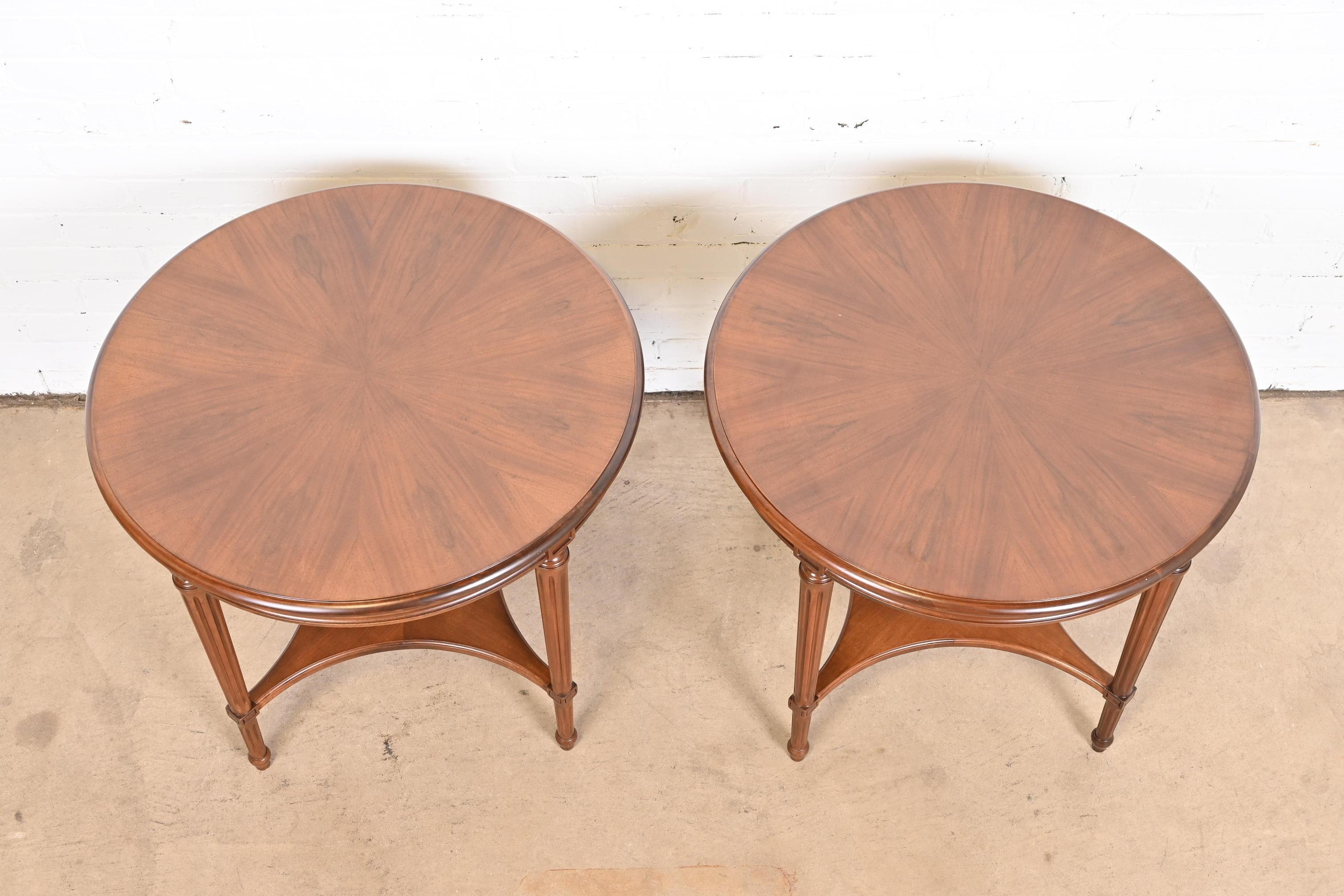 John Widdicomb French Regency Louis XVI Carved Walnut Side Tables, Refinished 2