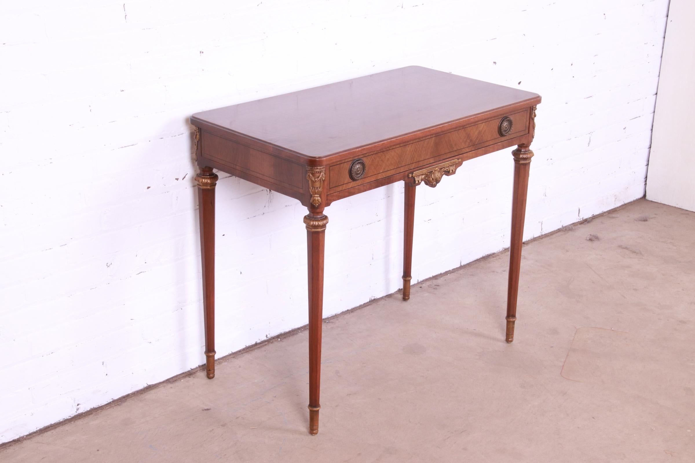 Early 20th Century John Widdicomb French Regency Louis XVI Carved Walnut Vanity or Writing Desk