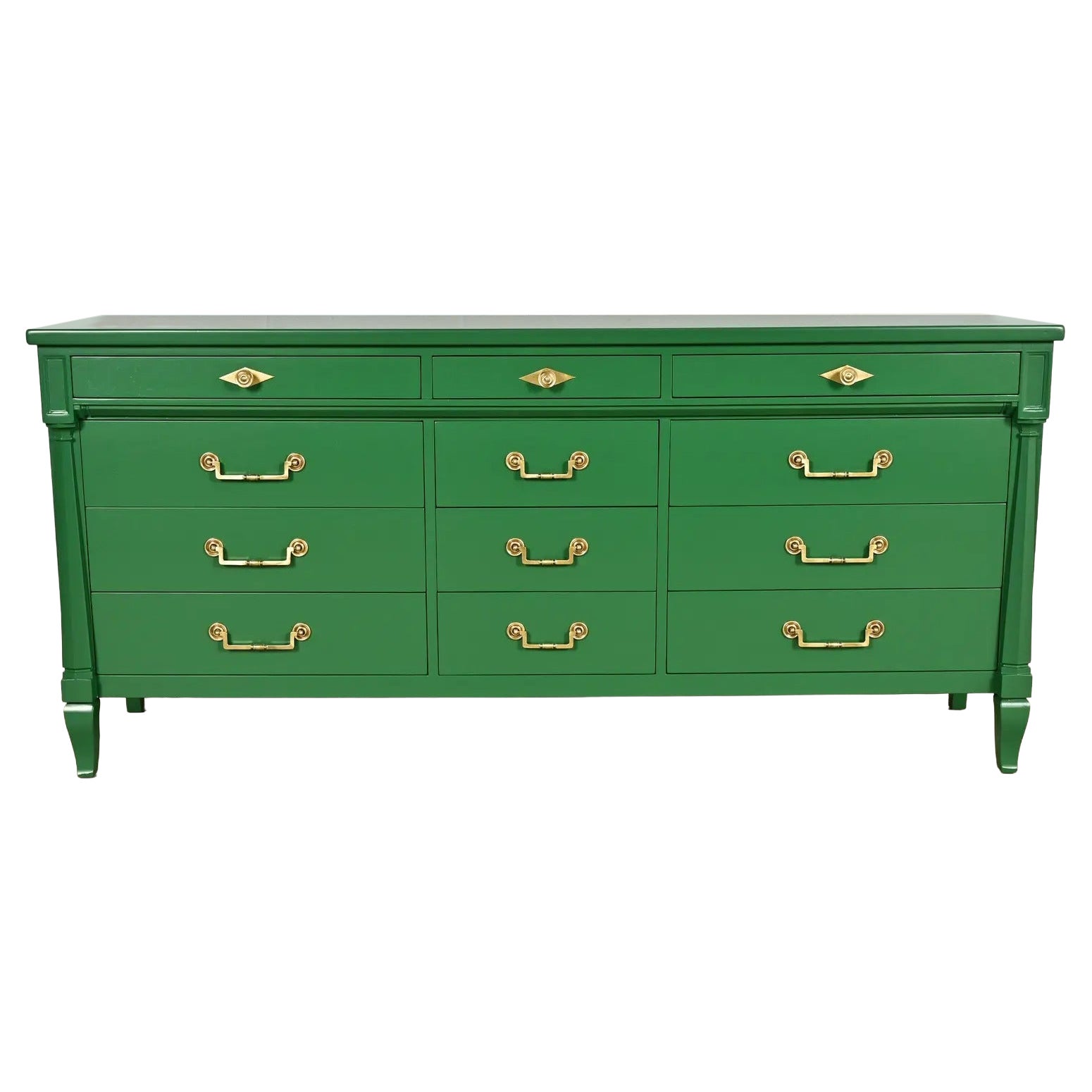 John Widdicomb Französisch Regency Louis XVI grün lackiert Kommode oder Credenza im Angebot