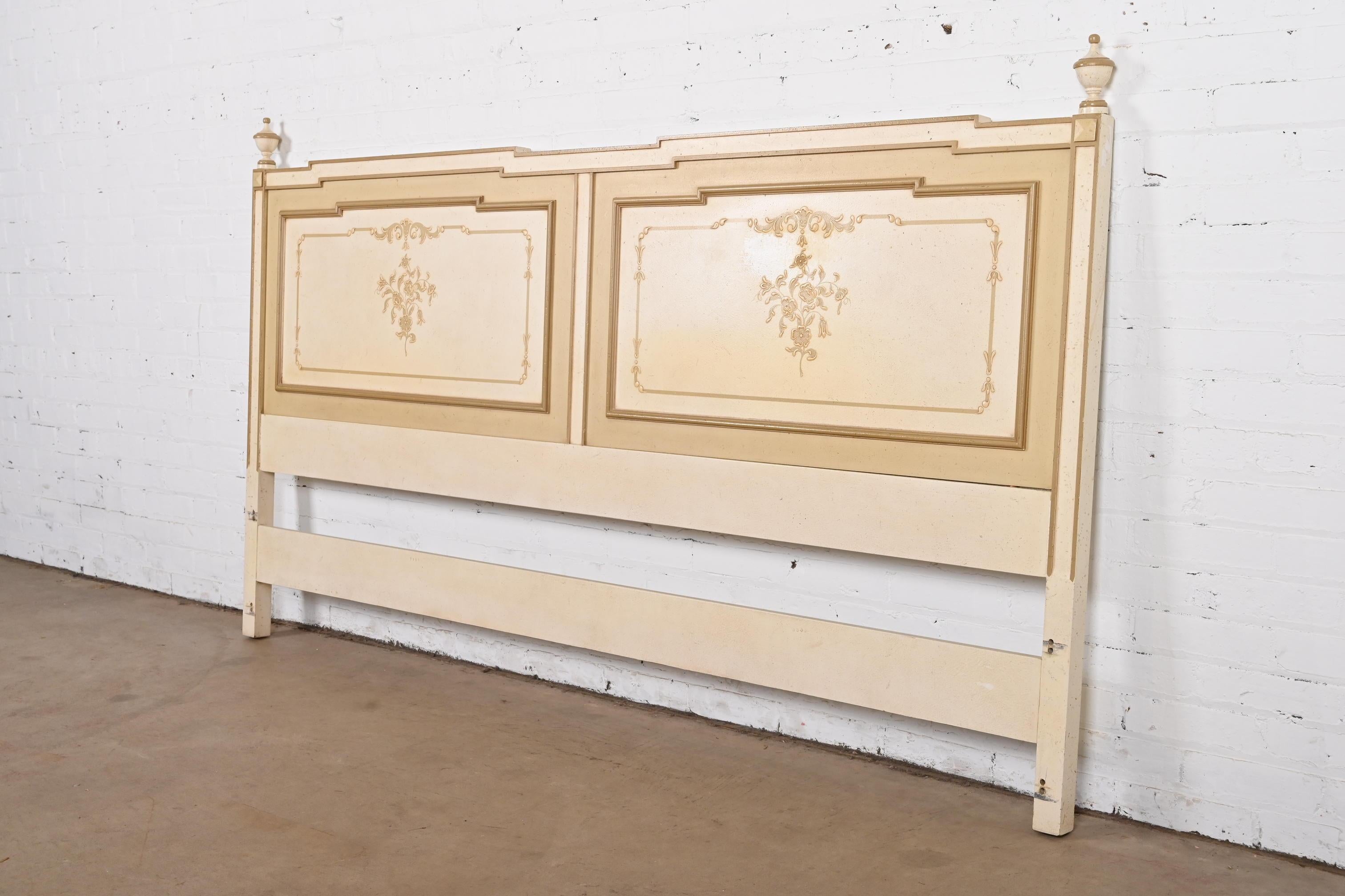 John Widdicomb French Regency Louis XVI Hand Painted King Size Headboard, 1960s In Good Condition For Sale In South Bend, IN