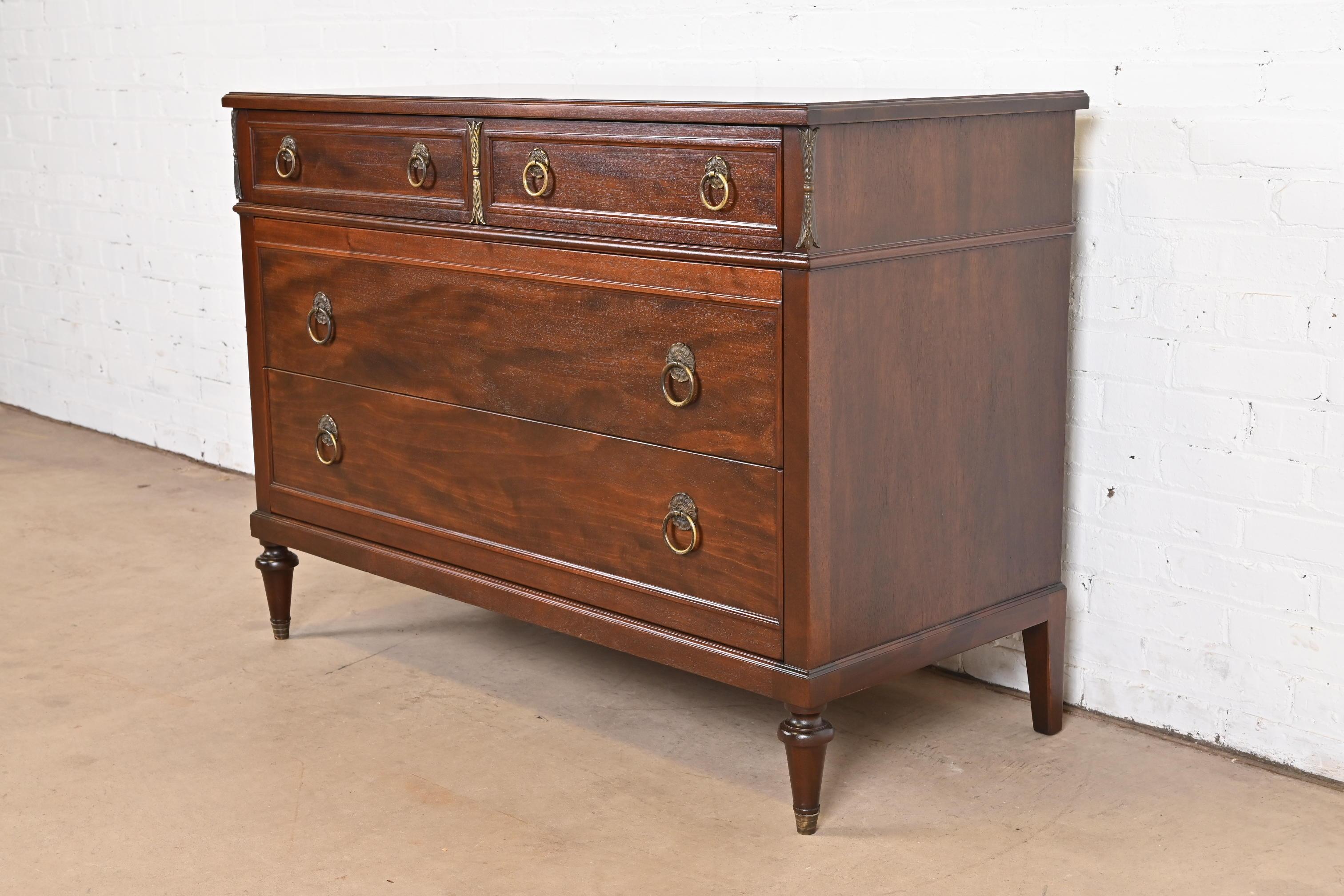 John Widdicomb French Regency Louis XVI Mahogany Chest of Drawers, Refinished In Good Condition In South Bend, IN