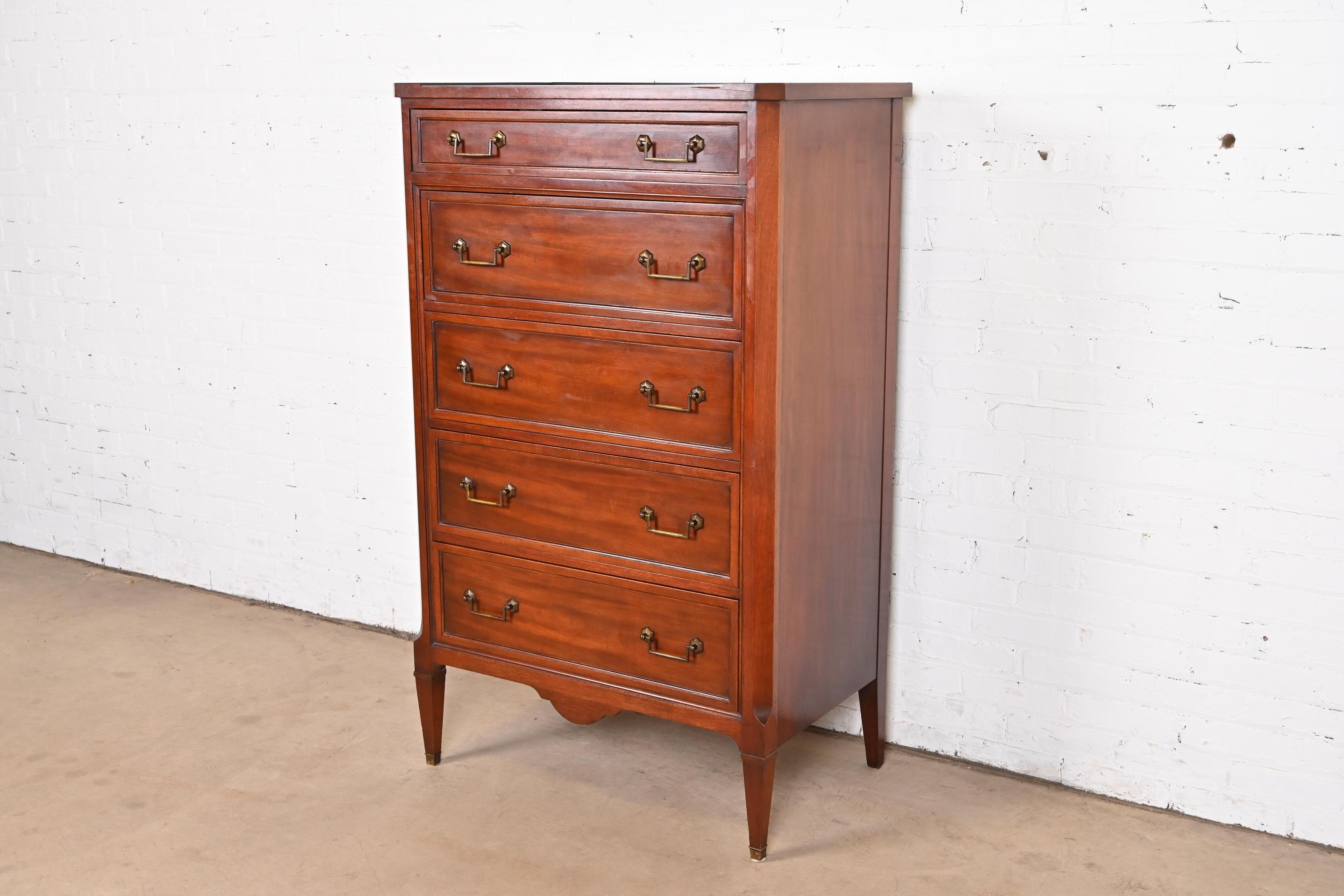 American John Widdicomb French Regency Louis XVI Mahogany Highboy Dresser, 1940s