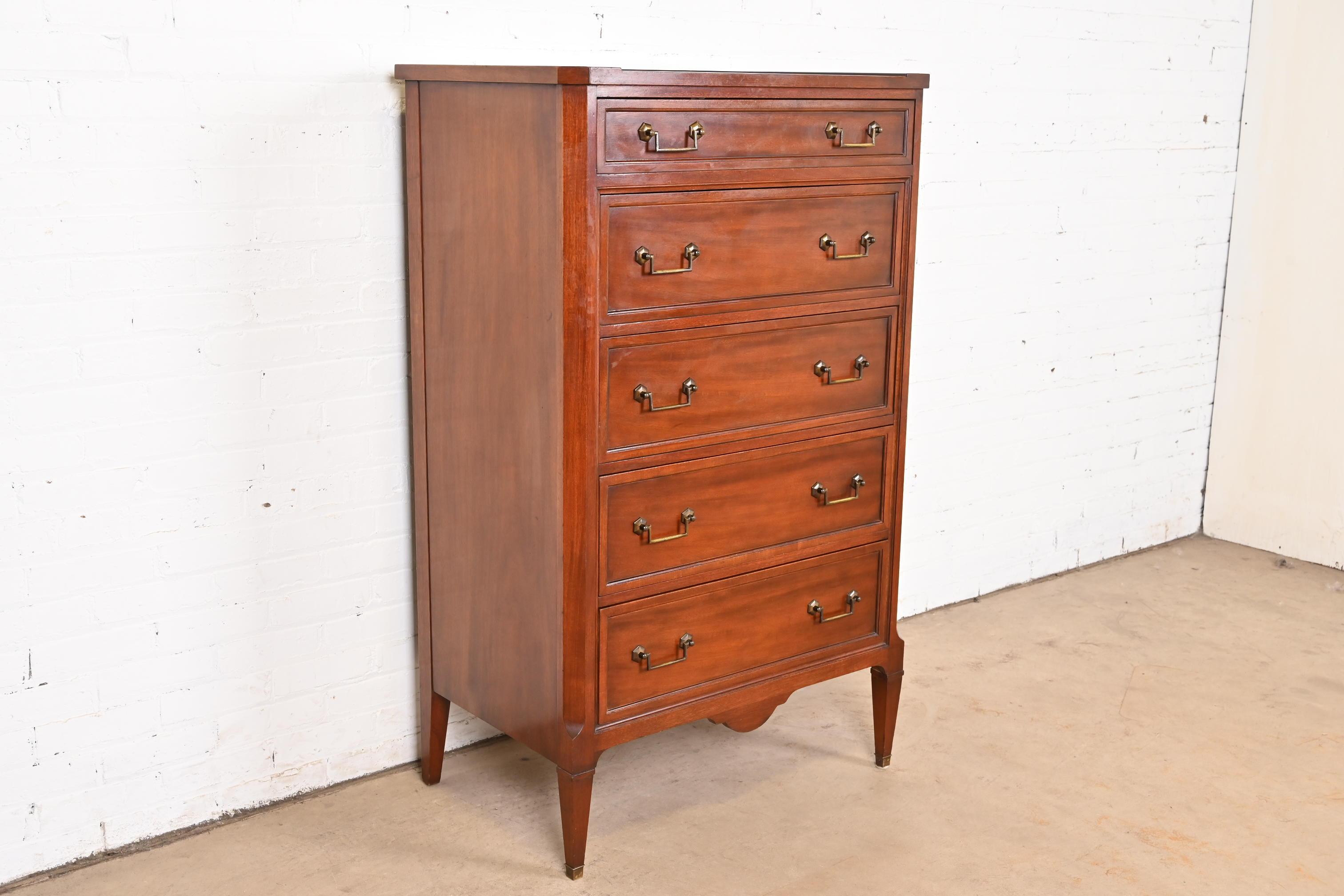 John Widdicomb French Regency Louis XVI Mahogany Highboy Dresser, 1940s In Good Condition In South Bend, IN