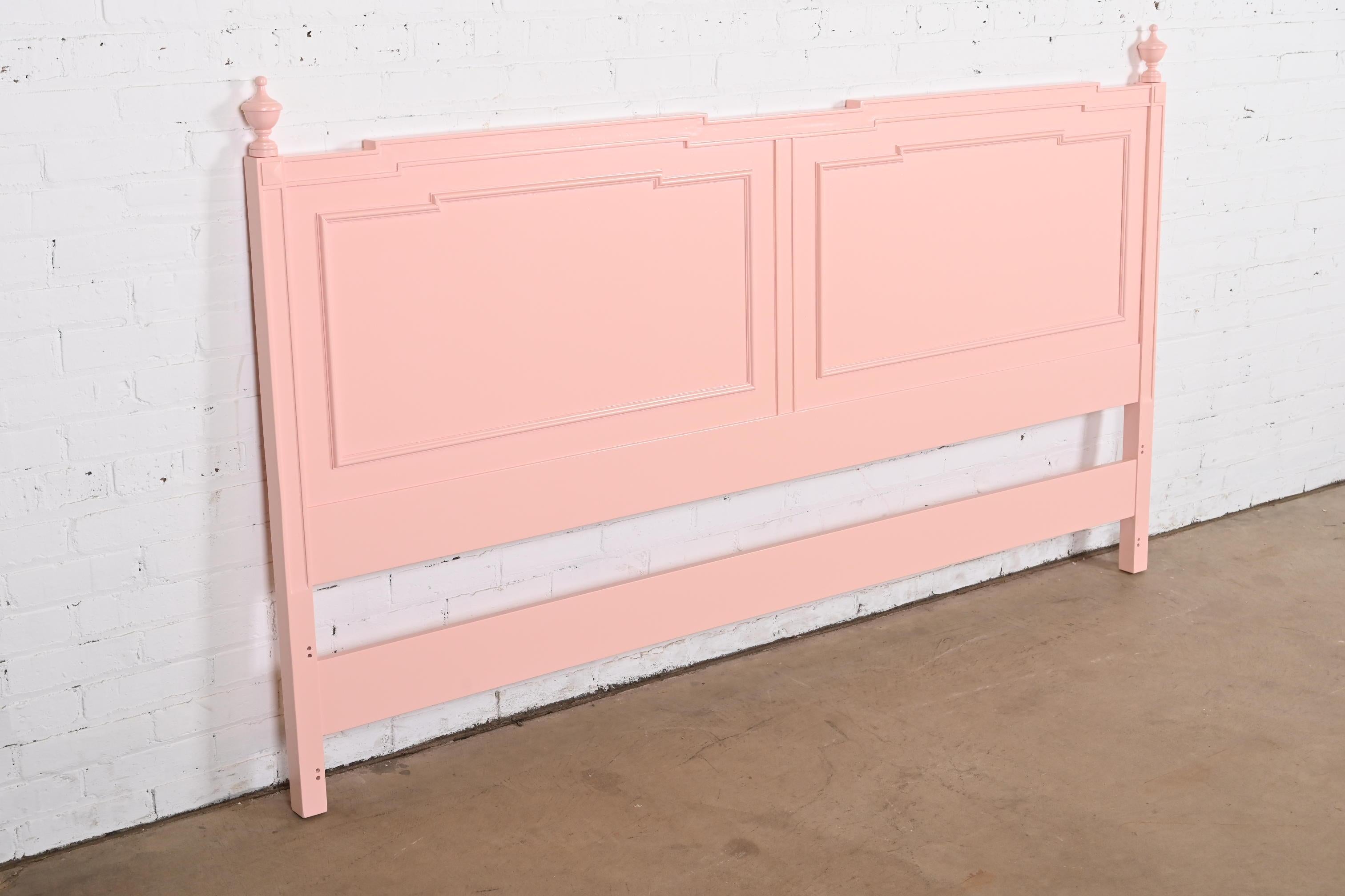Cherry John Widdicomb French Regency Louis XVI Pink Lacquered King Size Headboard For Sale