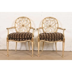 John Widdicomb French Regency Louis XVI Spider Back Armchairs, Pair
