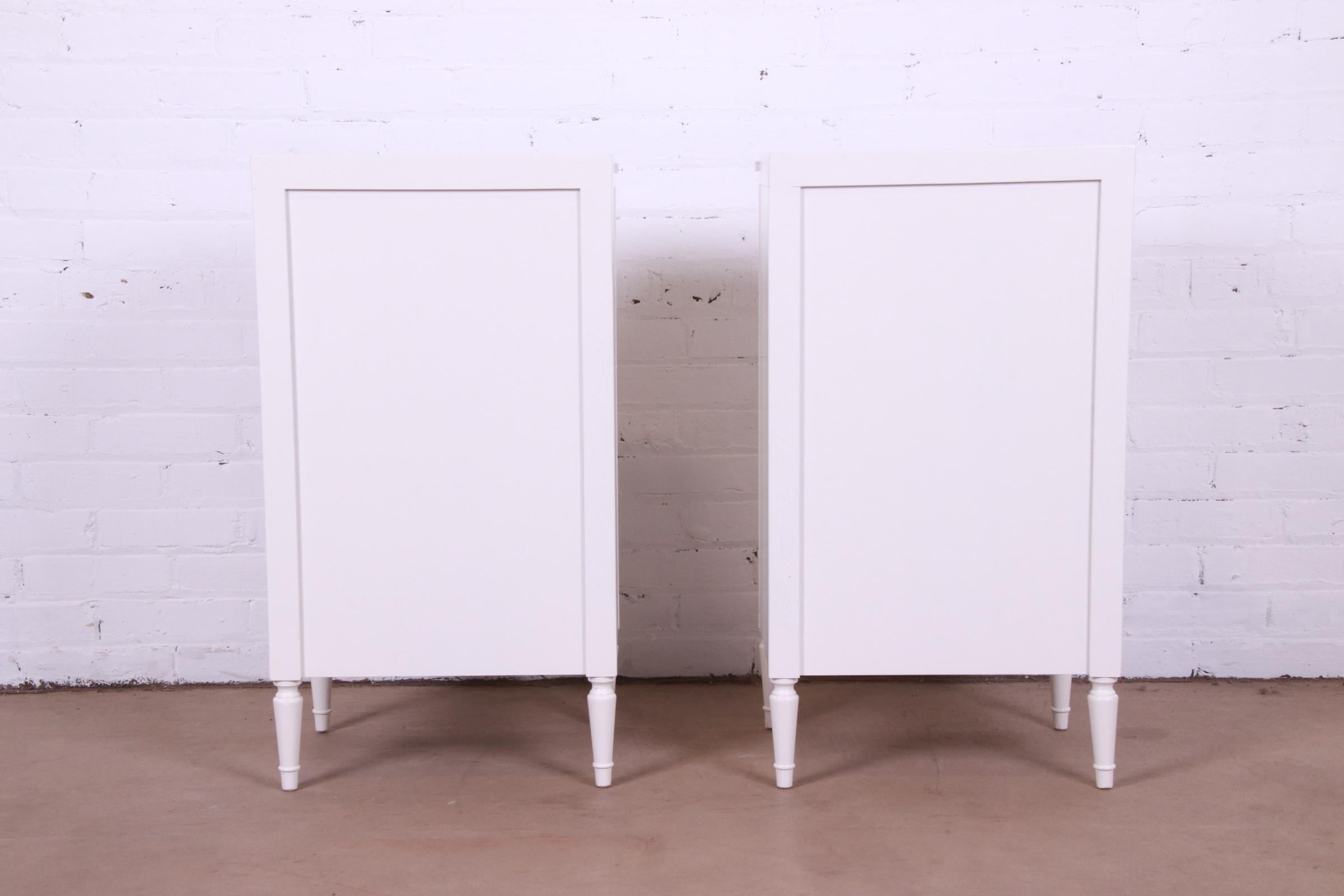 John Widdicomb French Regency Louis XVI White Lacquered Nightstands, Refinished 10