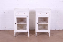 John Widdicomb French Regency Louis XVI White Lacquered Nightstands, Refinished