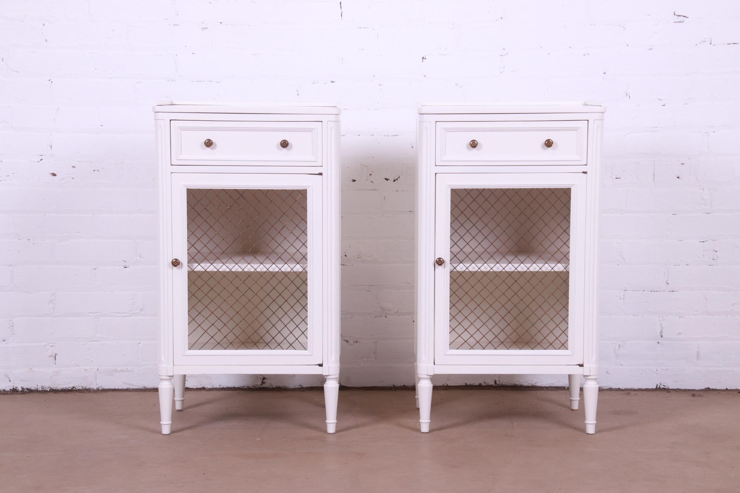 American John Widdicomb French Regency Louis XVI White Lacquered Nightstands, Refinished