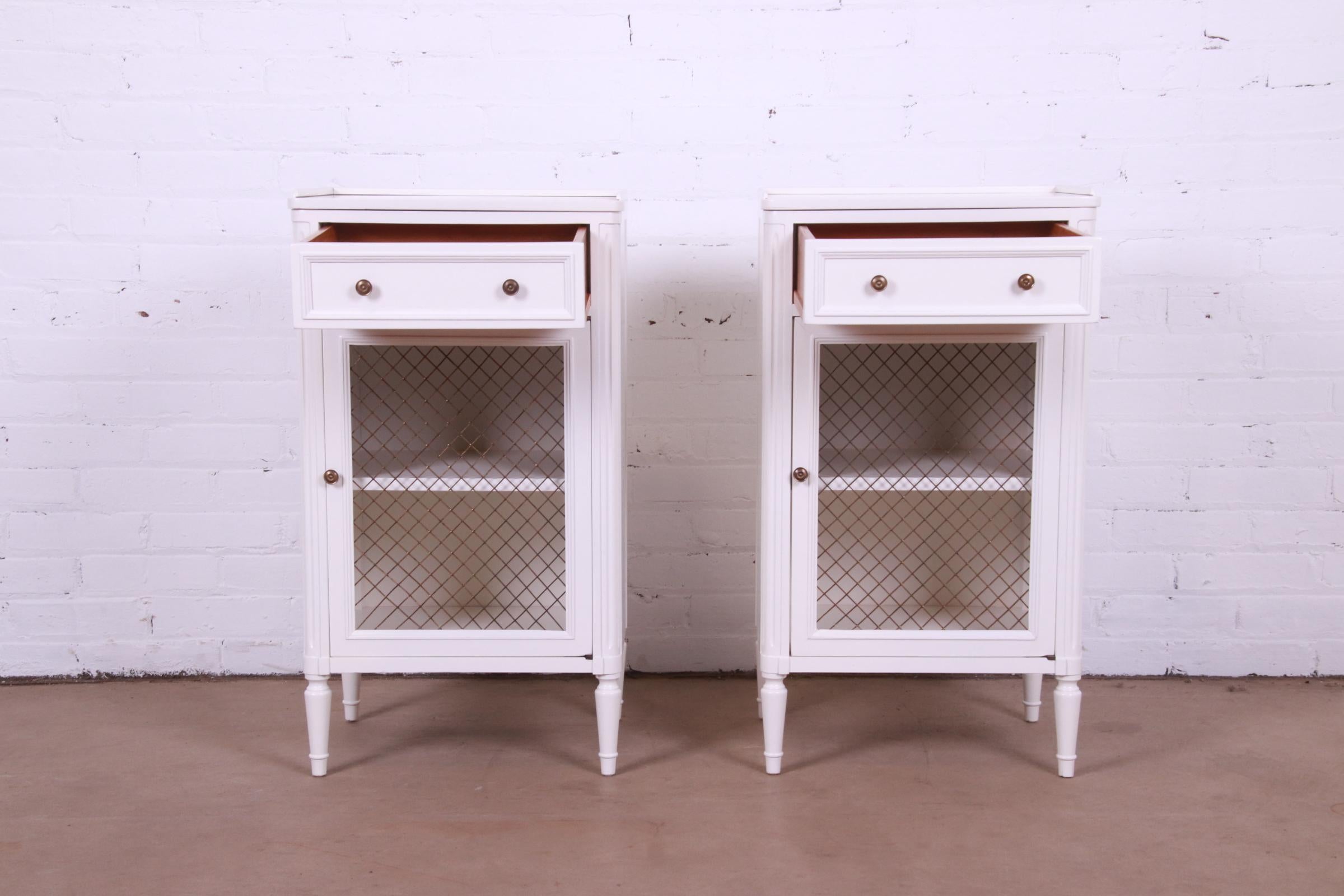 John Widdicomb French Regency Louis XVI White Lacquered Nightstands, Refinished 2