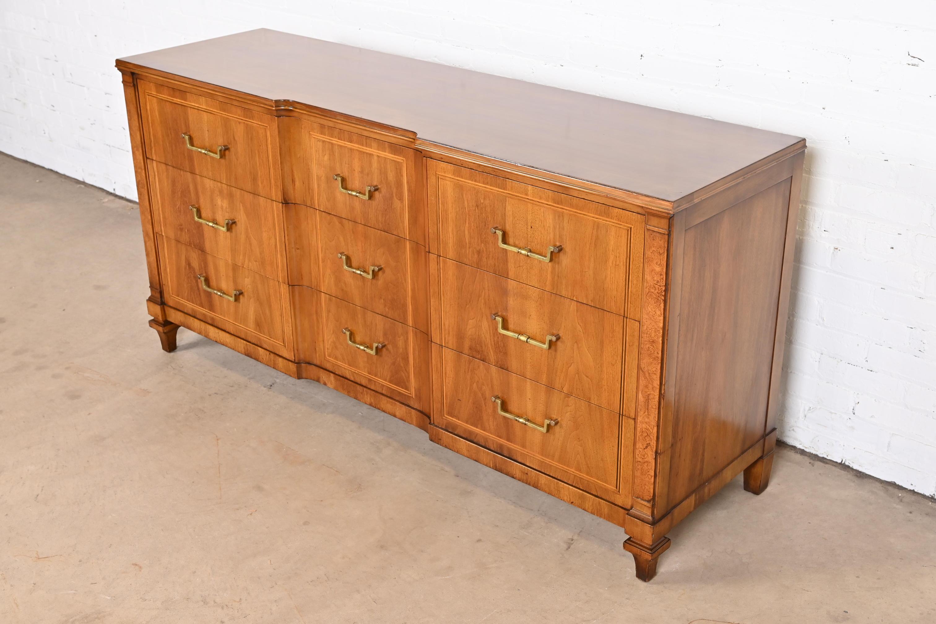 John Widdicomb French Regency Walnut and Burl Wood Dresser or Credenza, 1960s In Good Condition In South Bend, IN