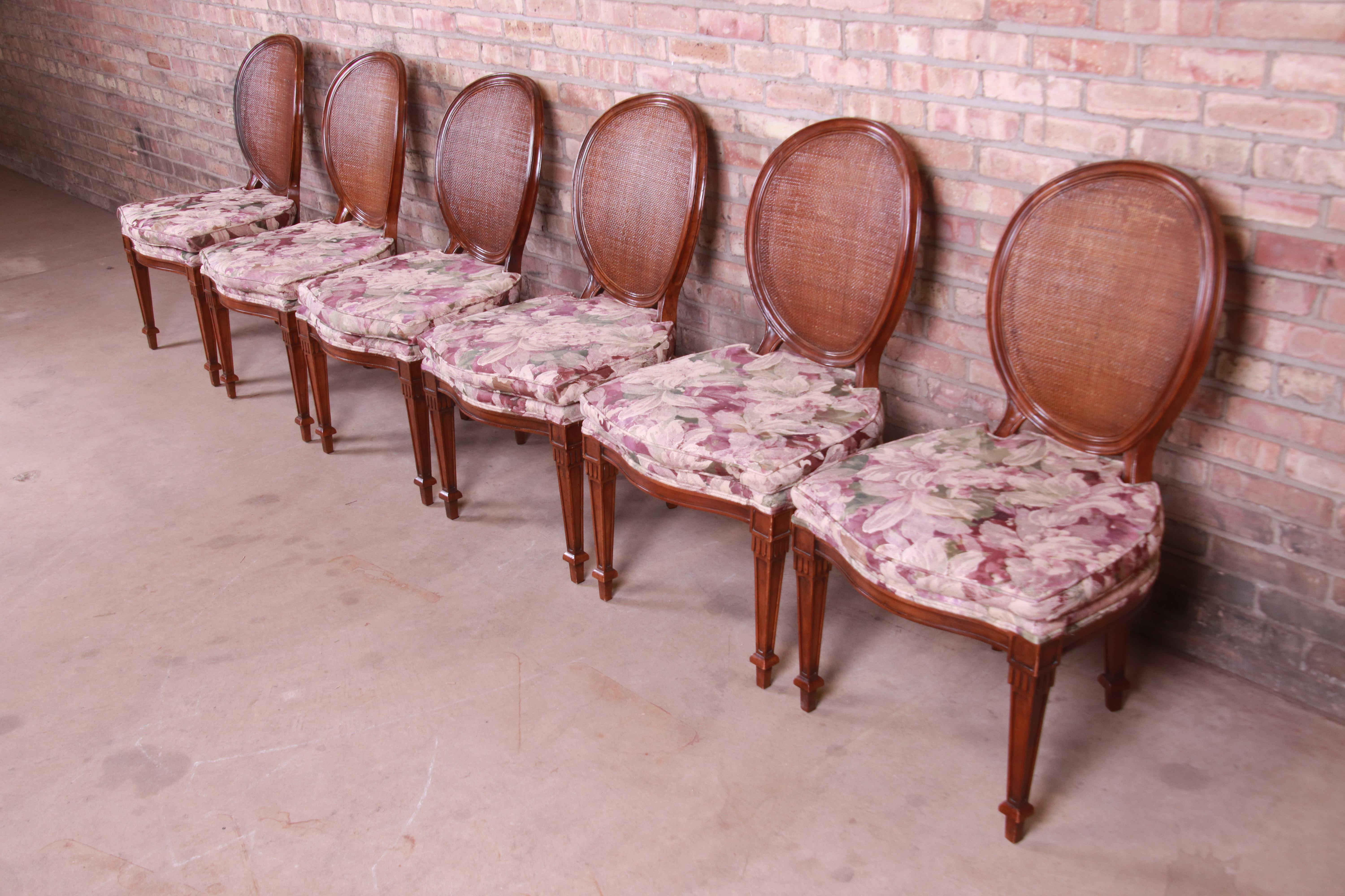 American John Widdicomb French Regency Walnut and Cane Dining Chairs, Set of Six