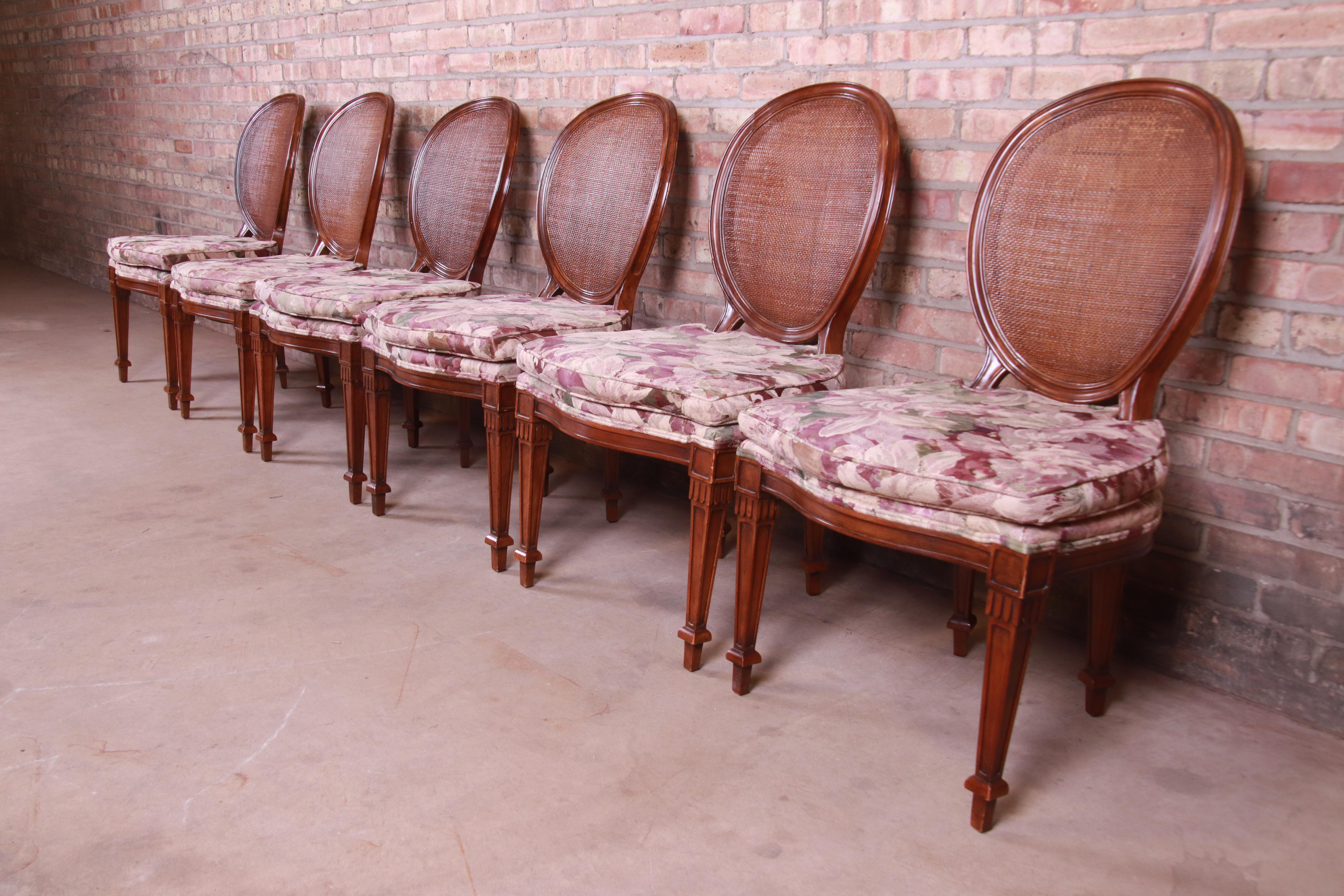 John Widdicomb French Regency Walnut and Cane Dining Chairs, Set of Six In Good Condition In South Bend, IN
