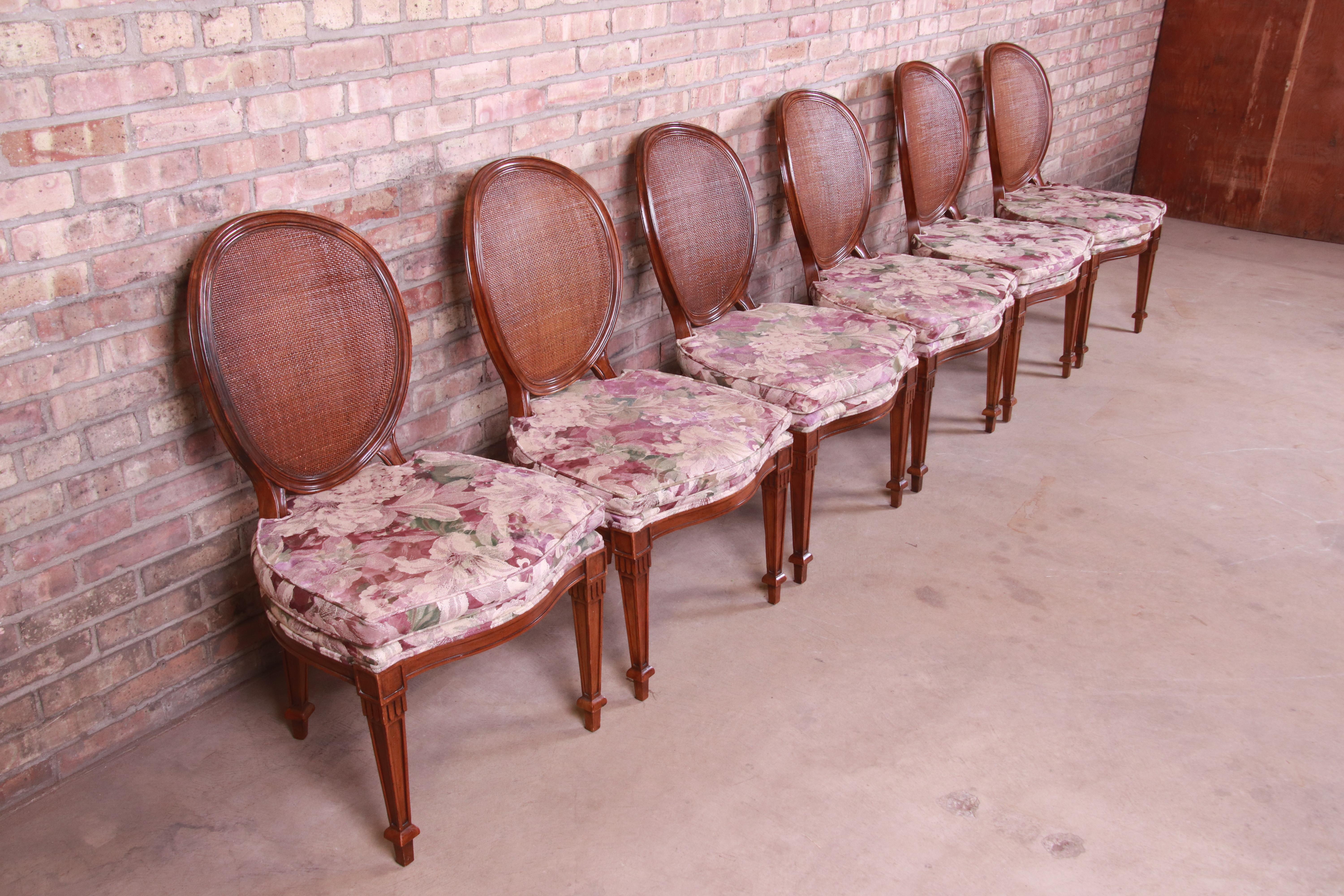 Late 20th Century John Widdicomb French Regency Walnut and Cane Dining Chairs, Set of Six