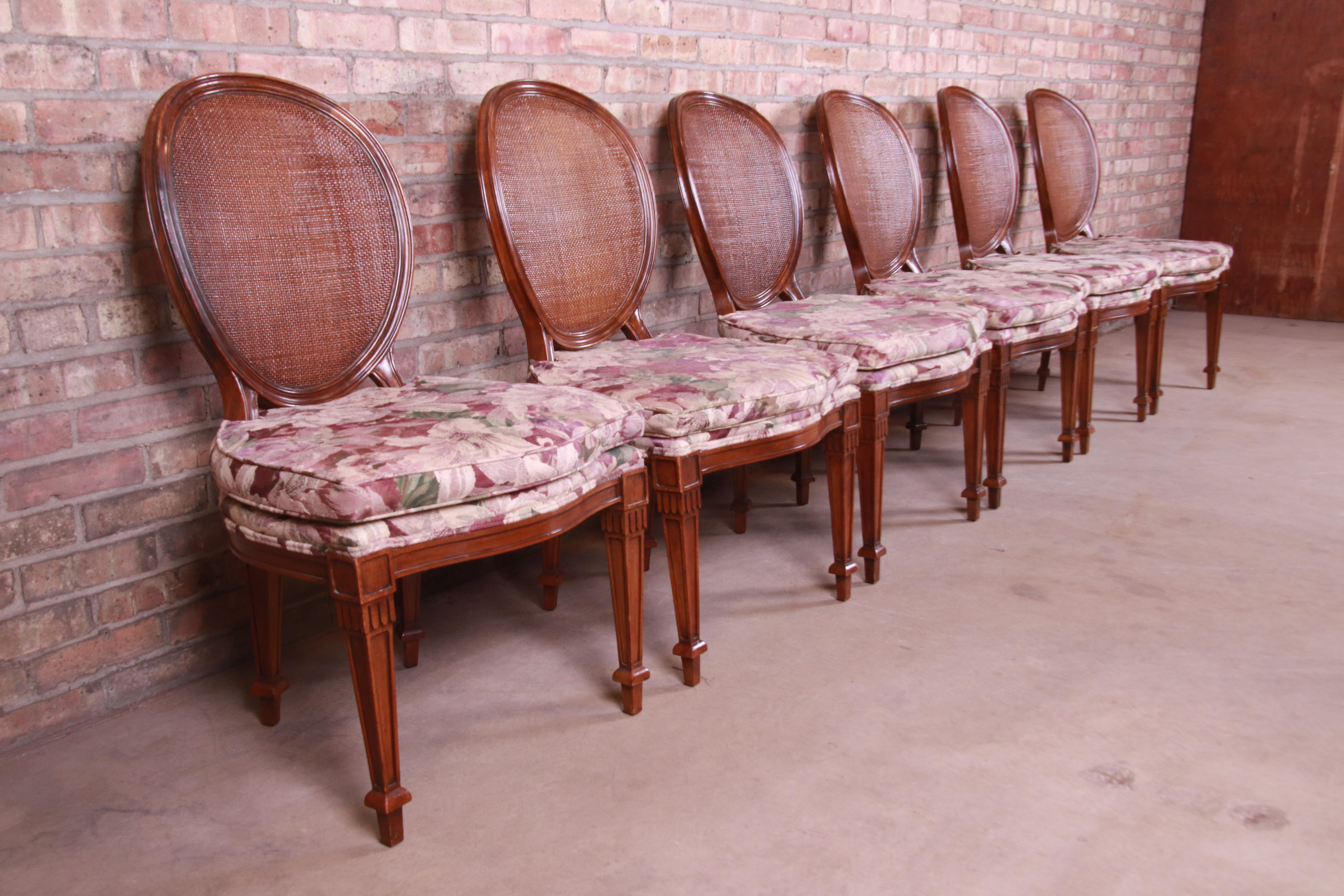 Upholstery John Widdicomb French Regency Walnut and Cane Dining Chairs, Set of Six