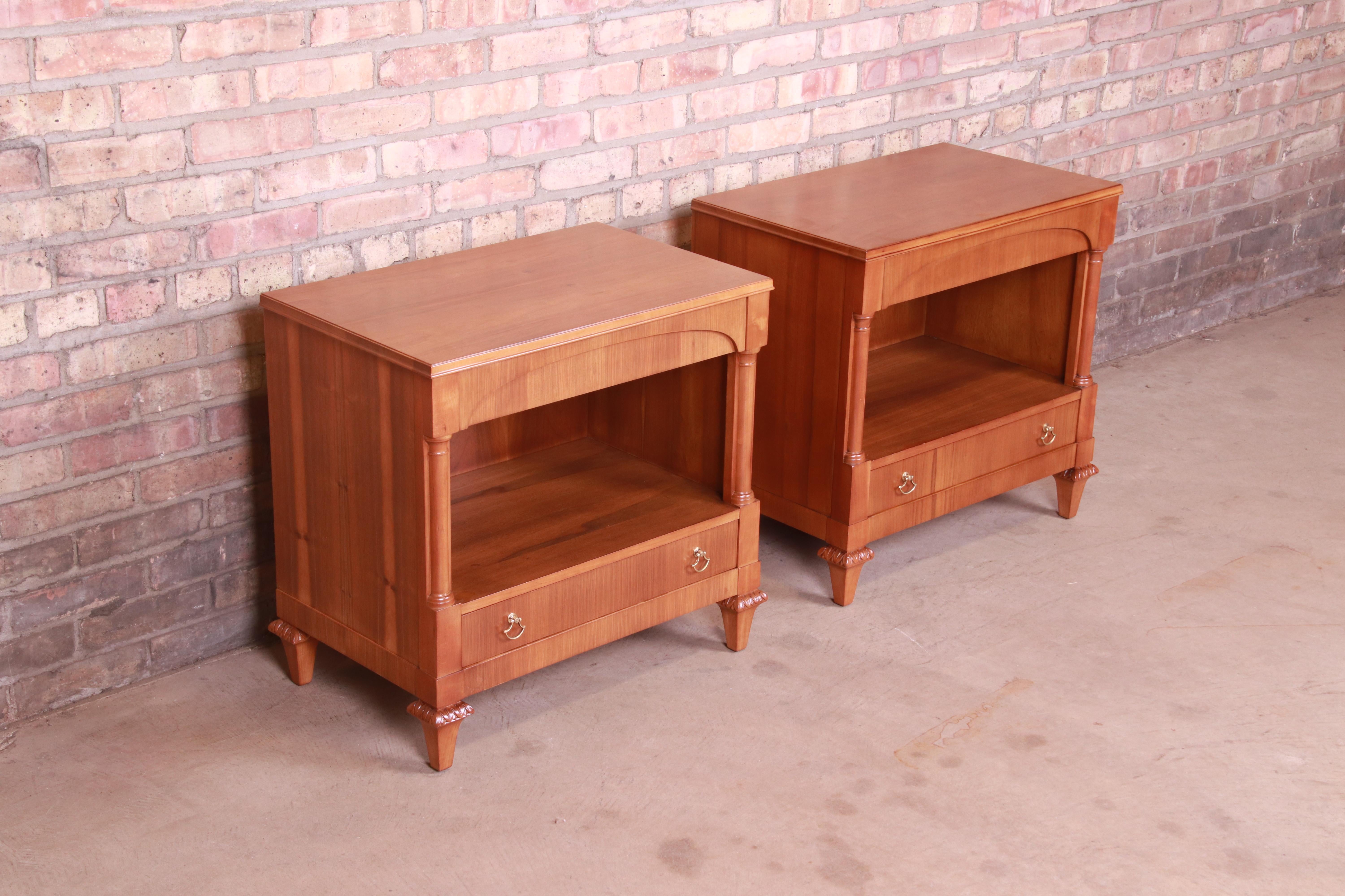 John Widdicomb French Regency Walnut Nightstands, Newly Refinished In Good Condition For Sale In South Bend, IN