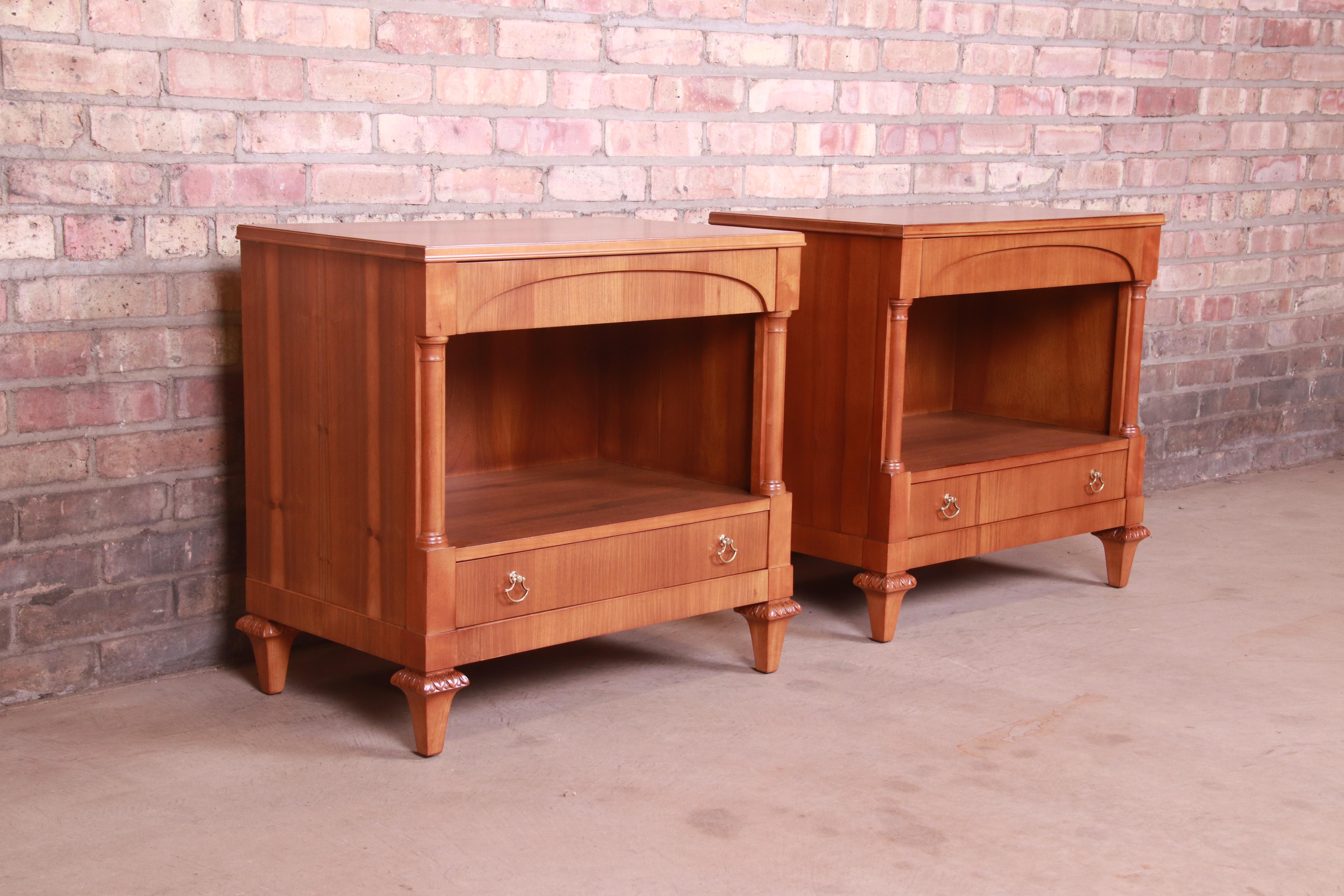 Mid-20th Century John Widdicomb French Regency Walnut Nightstands, Newly Refinished For Sale