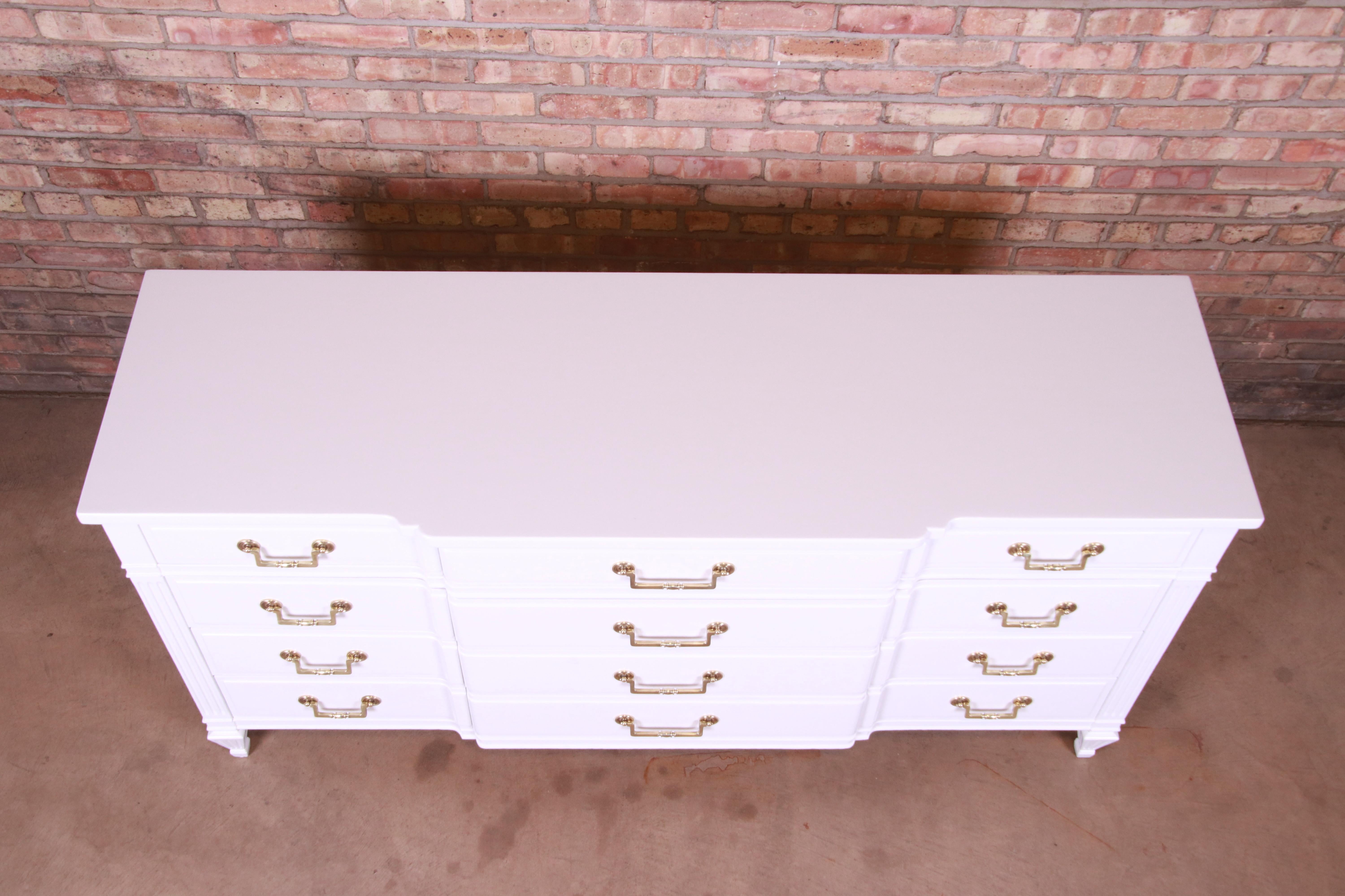John Widdicomb French Regency White Lacquered Triple Dresser, Newly Refinished 3
