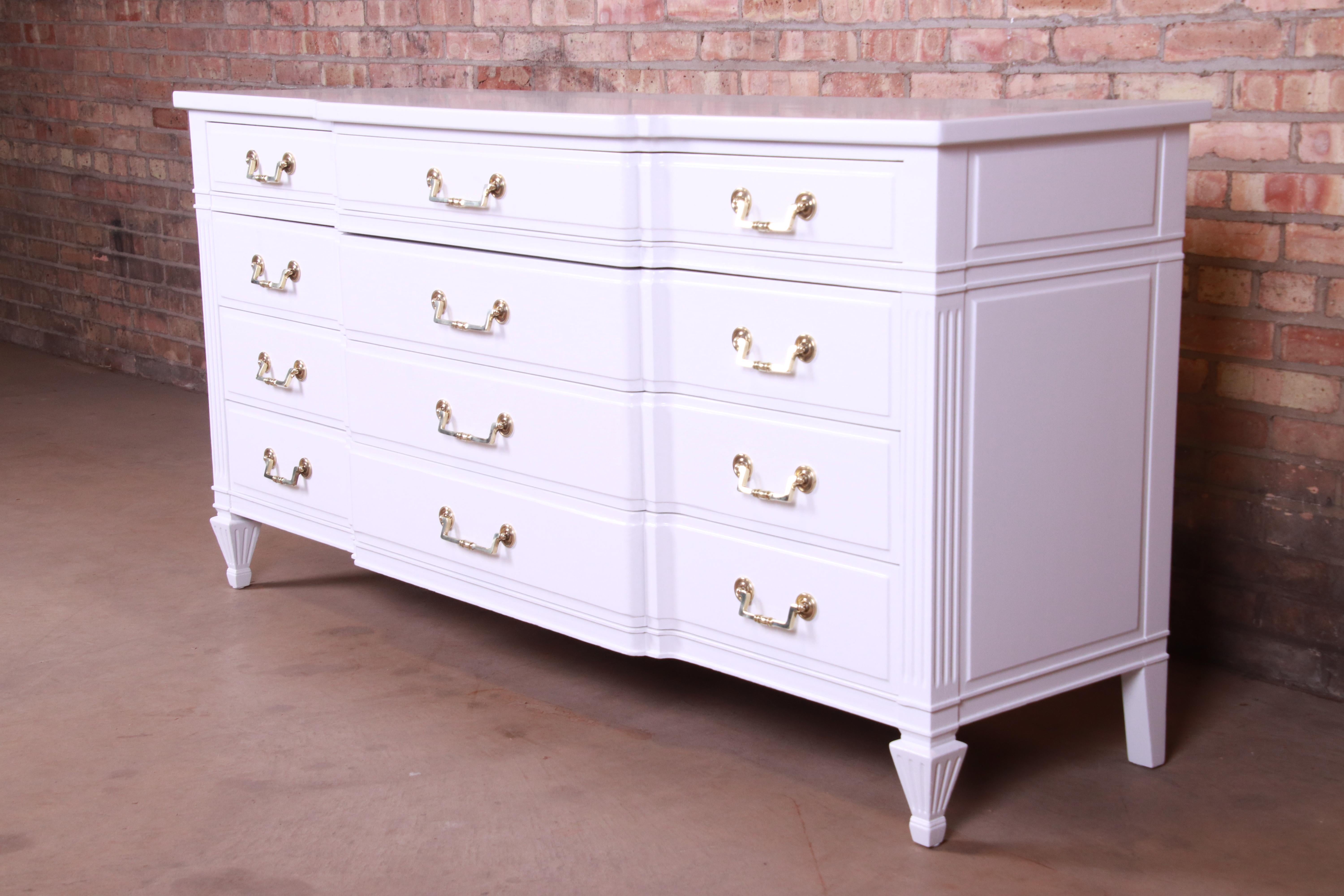American John Widdicomb French Regency White Lacquered Triple Dresser, Newly Refinished