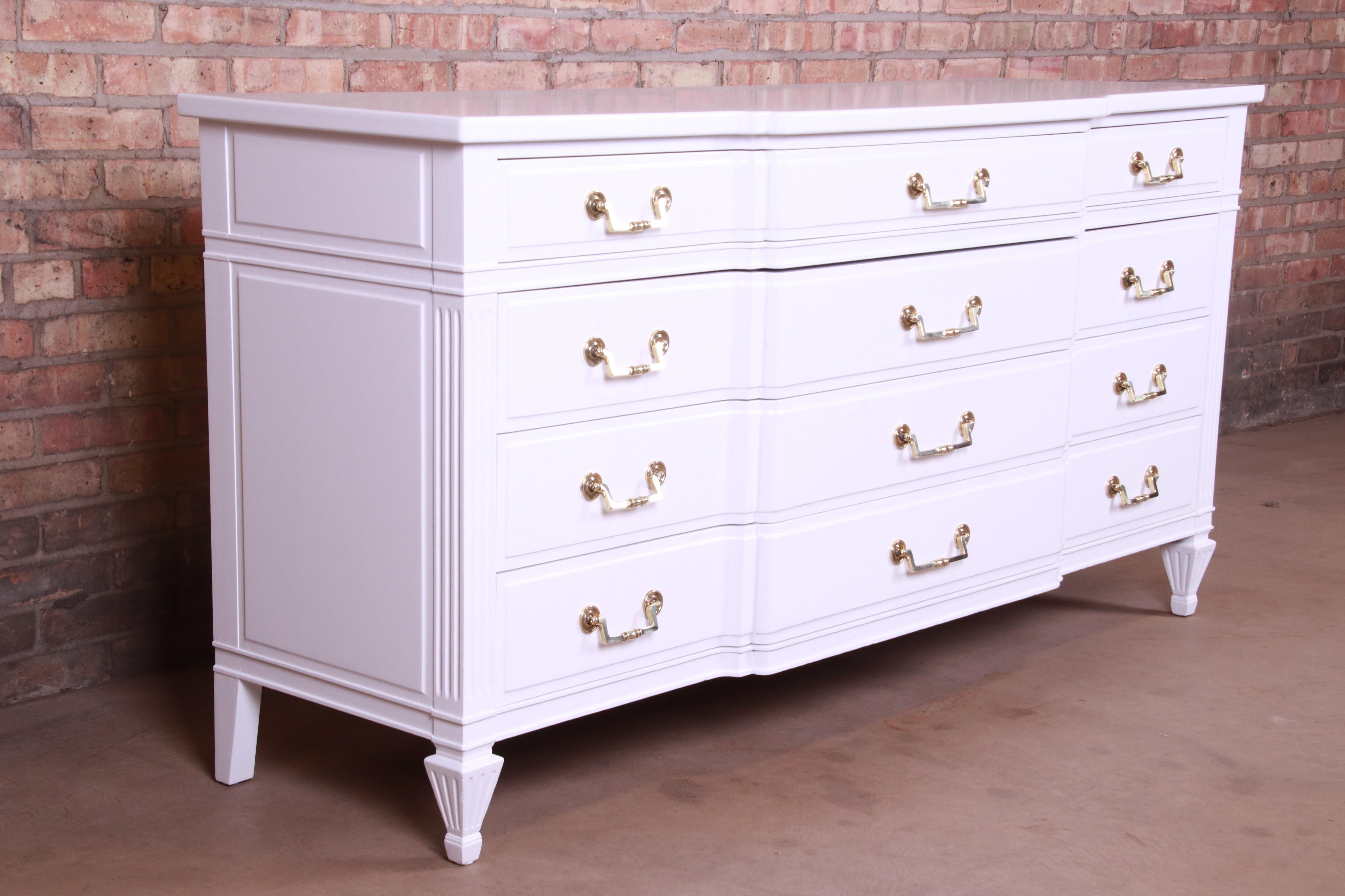 John Widdicomb French Regency White Lacquered Triple Dresser, Newly Refinished In Good Condition In South Bend, IN