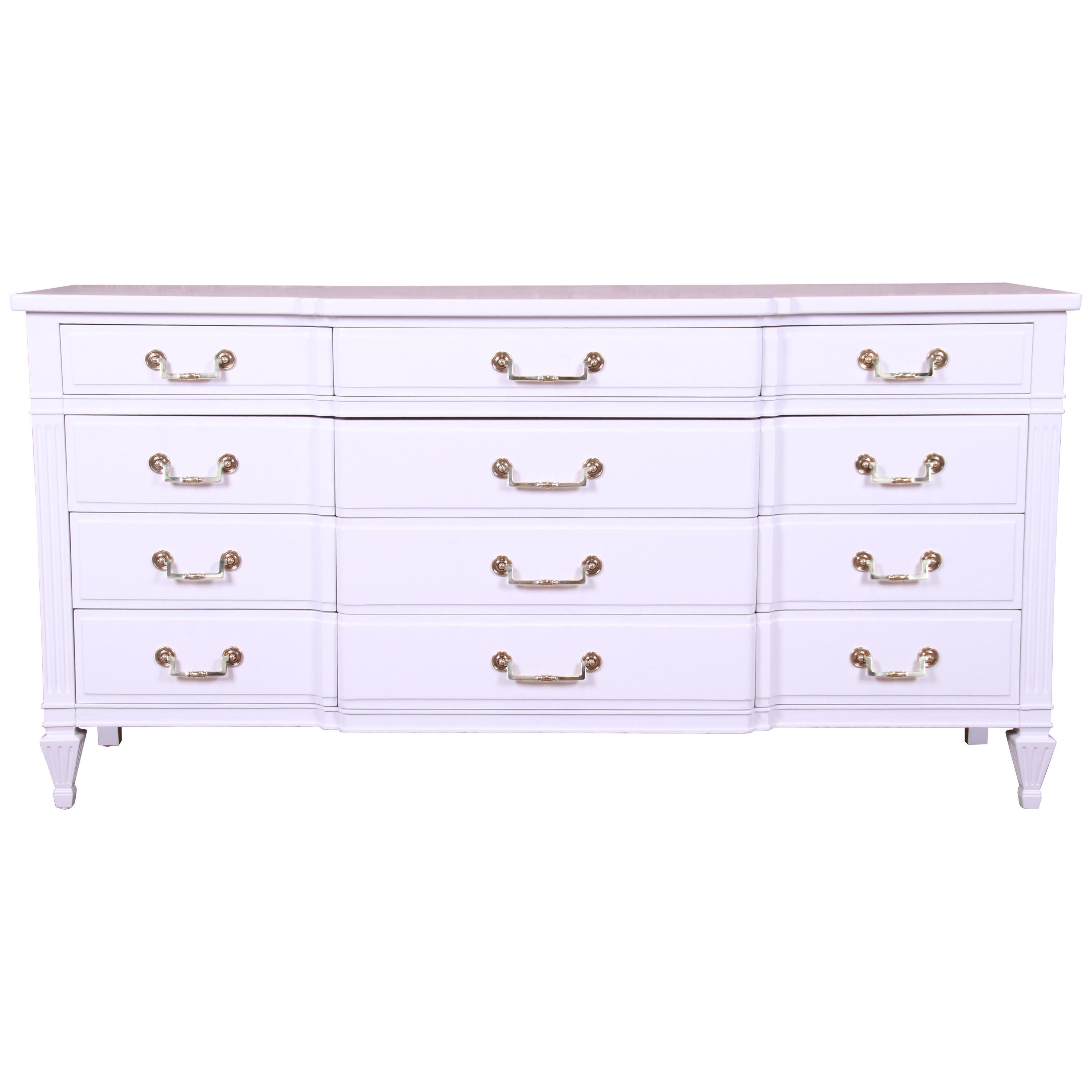 John Widdicomb French Regency White Lacquered Triple Dresser, Newly Refinished