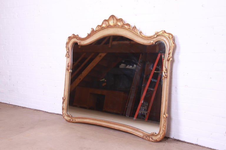 American John Widdicomb French Rococo Gold Gilt and Painted Large Wall Mirror, 1940s For Sale