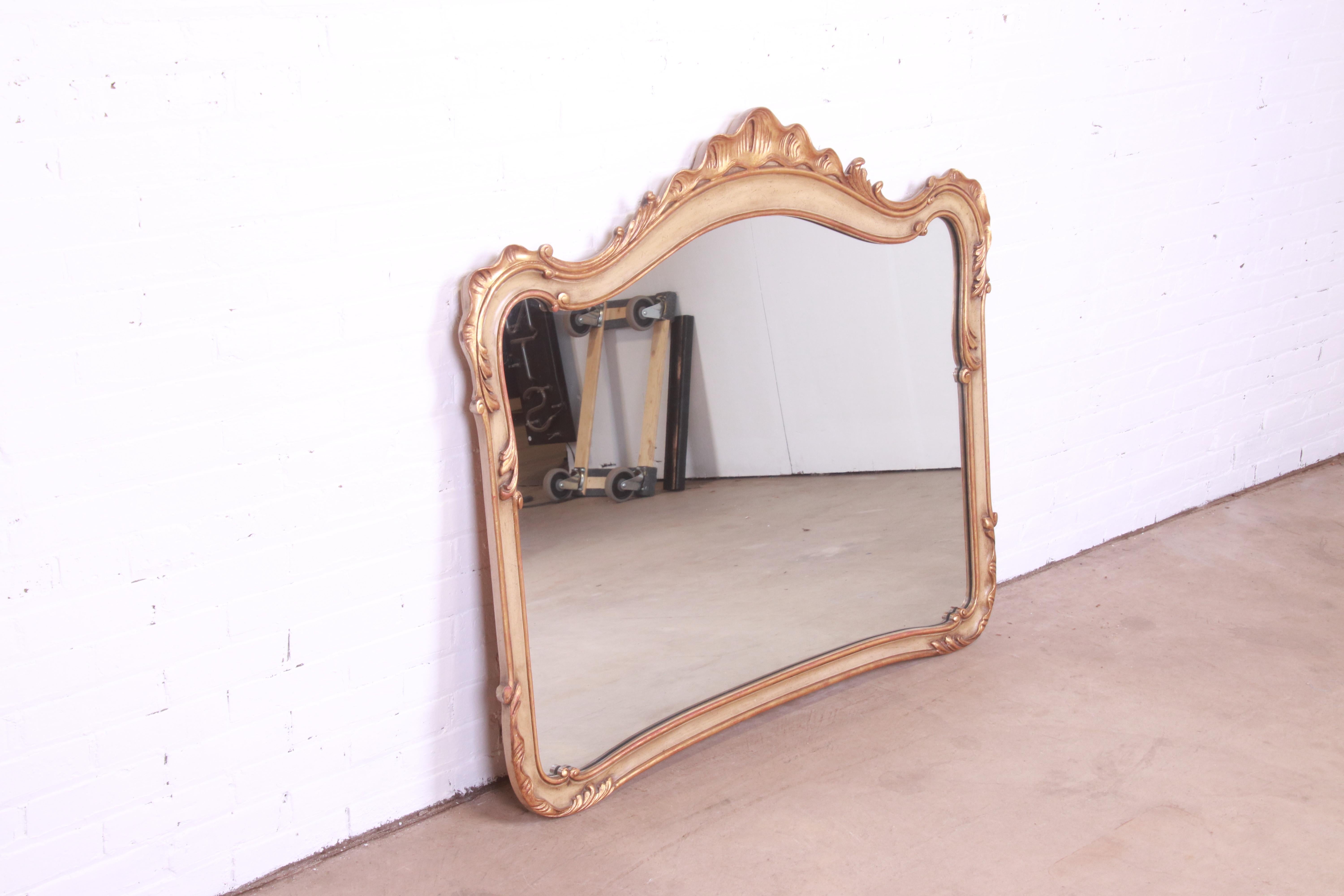 American John Widdicomb French Rococo Gold Gilt and Painted Large Wall Mirror, 1940s