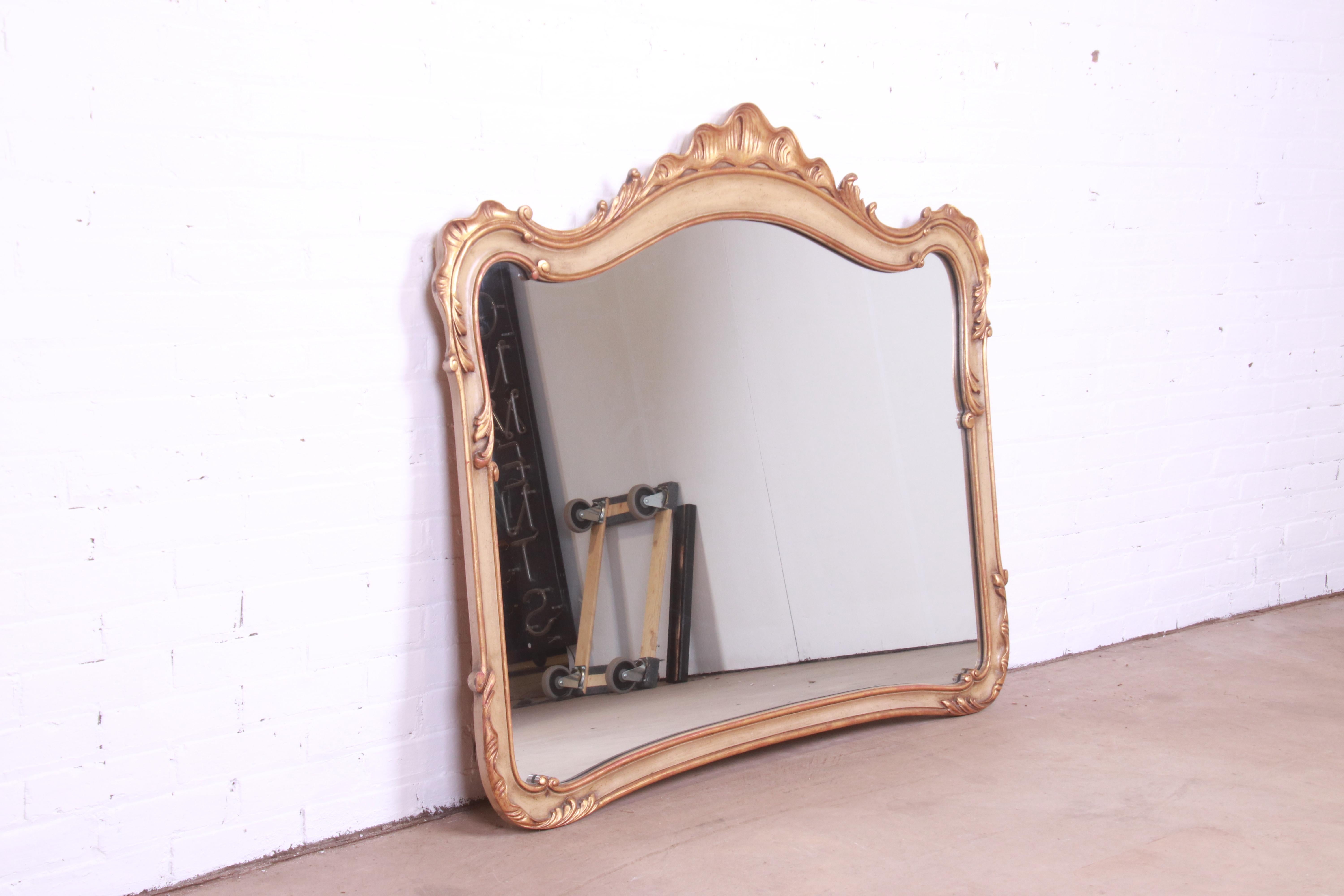 John Widdicomb French Rococo Gold Gilt and Painted Large Wall Mirror, 1940s In Good Condition For Sale In South Bend, IN