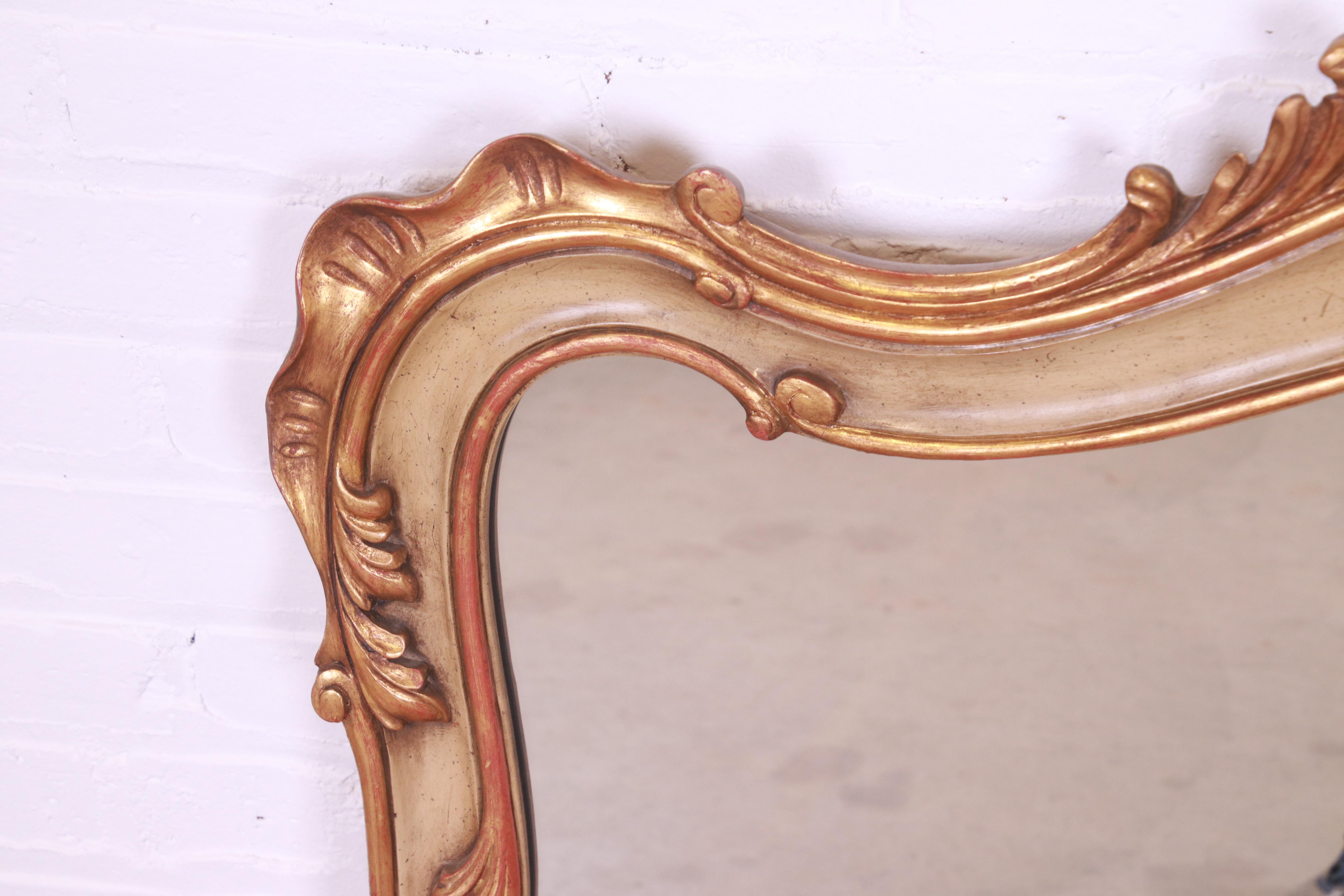 John Widdicomb French Rococo Gold Gilt and Painted Large Wall Mirror, 1940s For Sale 1